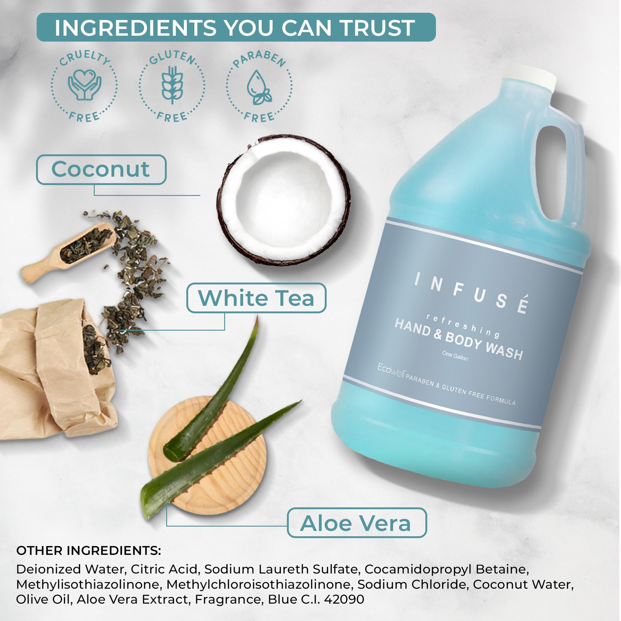 **Terra Pure Infuse Hotel Body Wash & Hand Soap Refill - 1 Gallon (Set of 4) | Bulk Soap Dispenser Refill for Hotels, Spas & Restaurants | Moisturizing & Antibacterial**