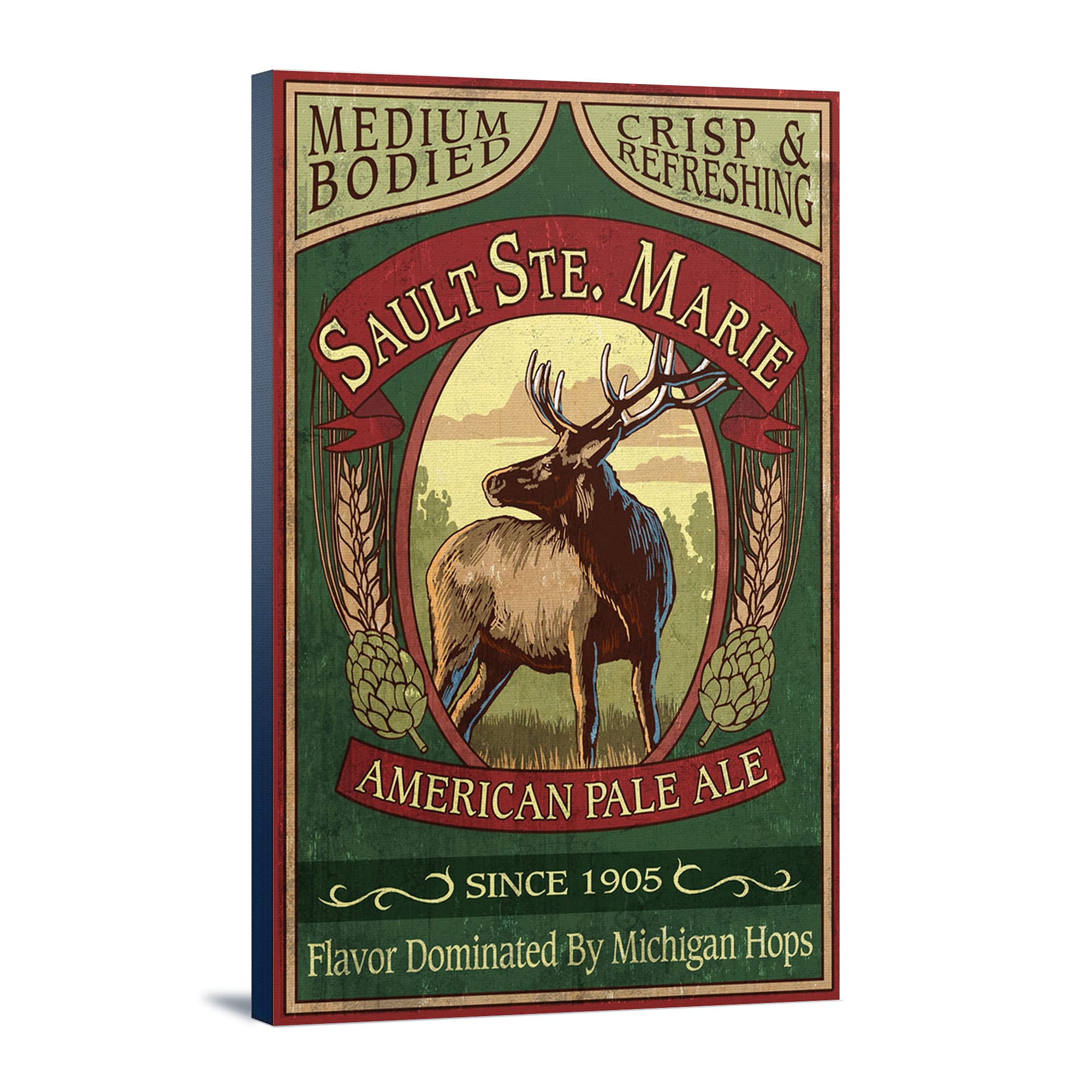 Lantern Press Sault Ste. Marie Michigan Elk Pale Ale Vintage Sign - 24x36 Wrapped Canvas Wall Art Decor for Home, Bar, Pub & Office | Retro Beer Poster for Man Cave & Brewery Decor