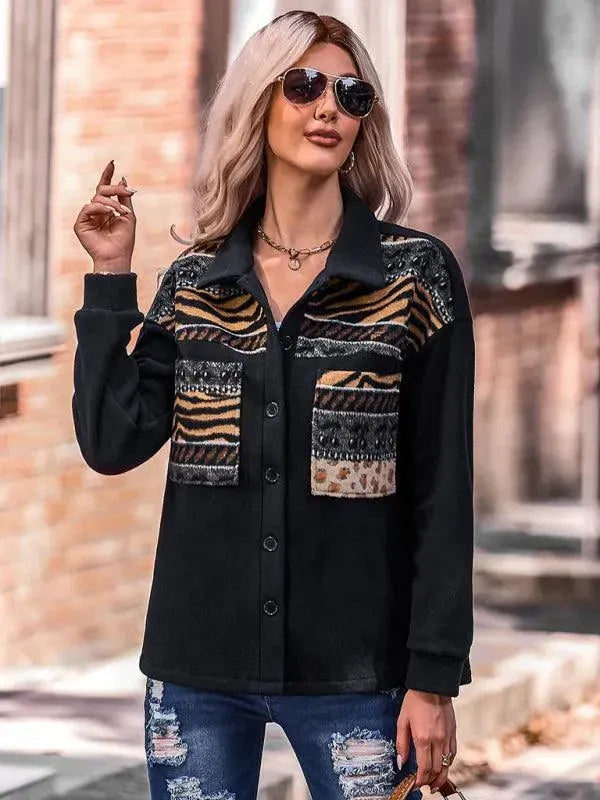 Stylish Patchwork V-Neck Women's Coat - Trendy Winter Jacket for Casual Outfits & Office Wear