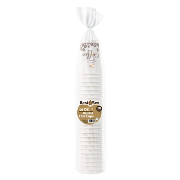 16 oz. Ripple Paper Coffee Cups - 20 Count, Disposable Hot Drink Cups for Coffee, Tea, Hot Chocolate - Perfect for Office, Cafes, and Home Use