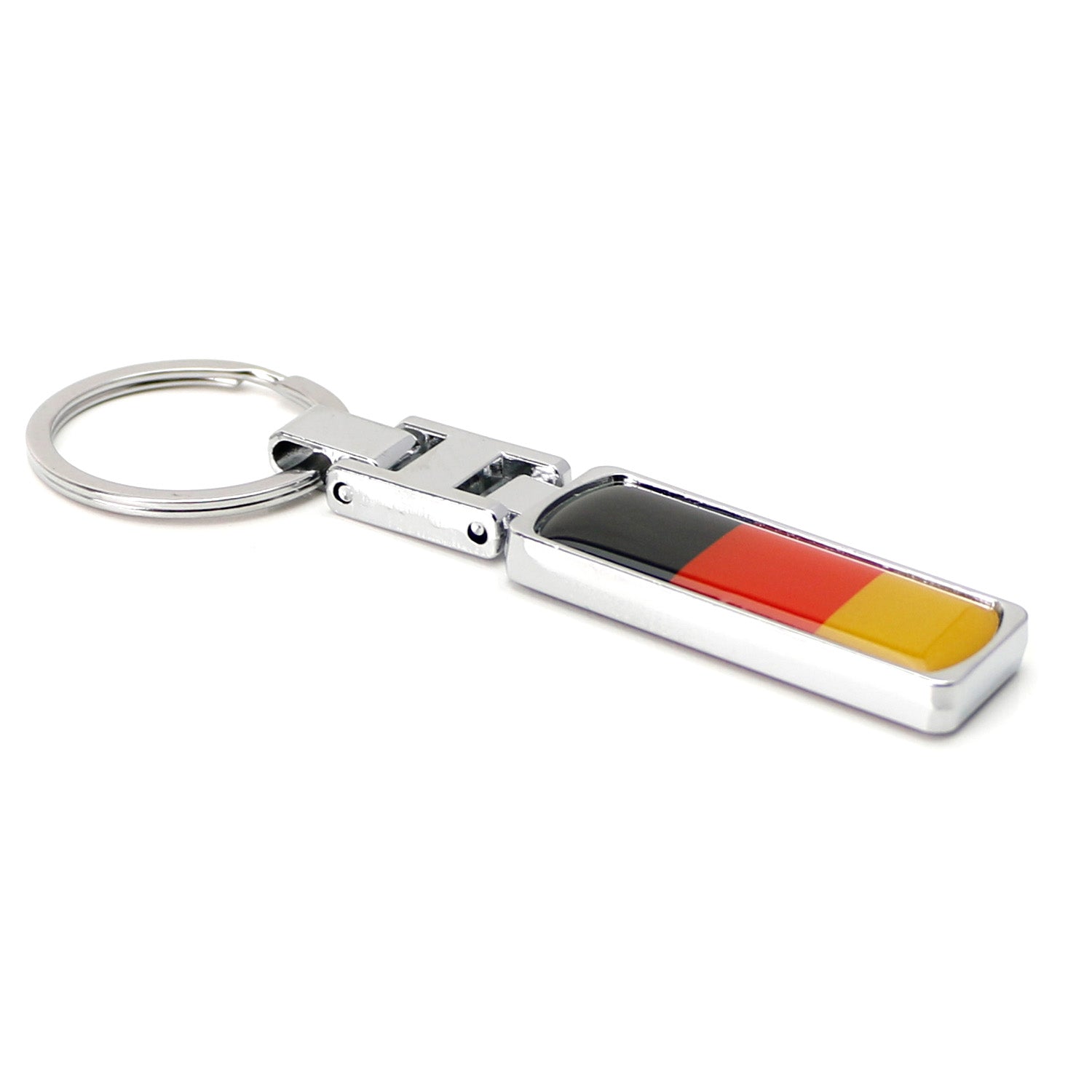 Germany Flag Design Black Red Yellow Stripe Chrome Badge Keychain Ring - Perfect for Car Keys, Backpacks & Travel Accessories