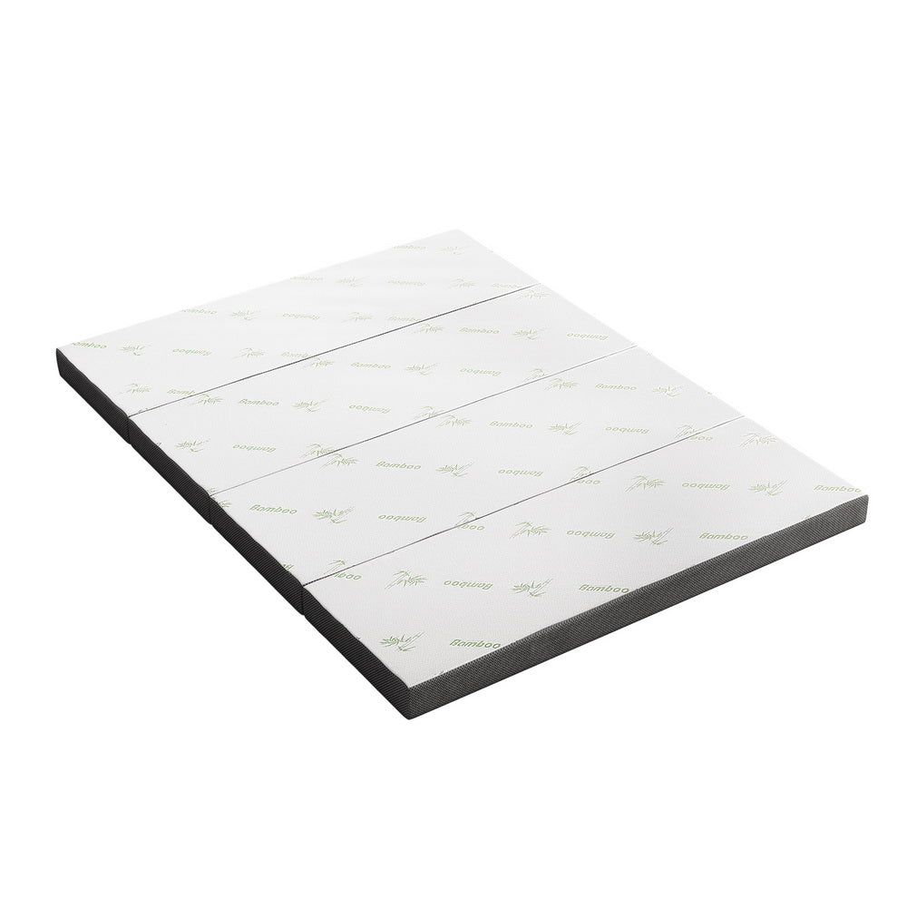 Foldable Queen Size Mattress - 3 Inch Bamboo Cover Memory Foam Mattress for Guest Bed, Camping & Travel | Portable & Space Saving