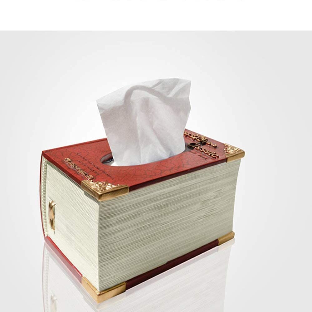 Vintage Wooden Tissue Box Cover - Handcrafted Retro Rectangular Napkin Holder with Resin Accents, Home Decor for Living Room, Bedroom, or Office (Red)
