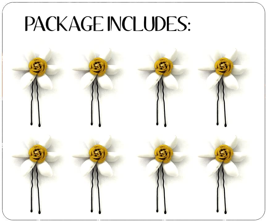 Elegant Artificial Jasmine Flower Hair Pin with Pearls - Bridal Hair Accessories for Weddings, Prom & Special Events - Yellow Floral Bun Pins (Pack of 8)