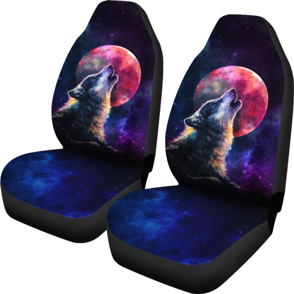 Premium Galaxy Wolf & Red Moon Car Seat Covers - Universal Fit for Cars, Trucks & SUVs - Stylish Protection for Road Trips & Daily Commutes