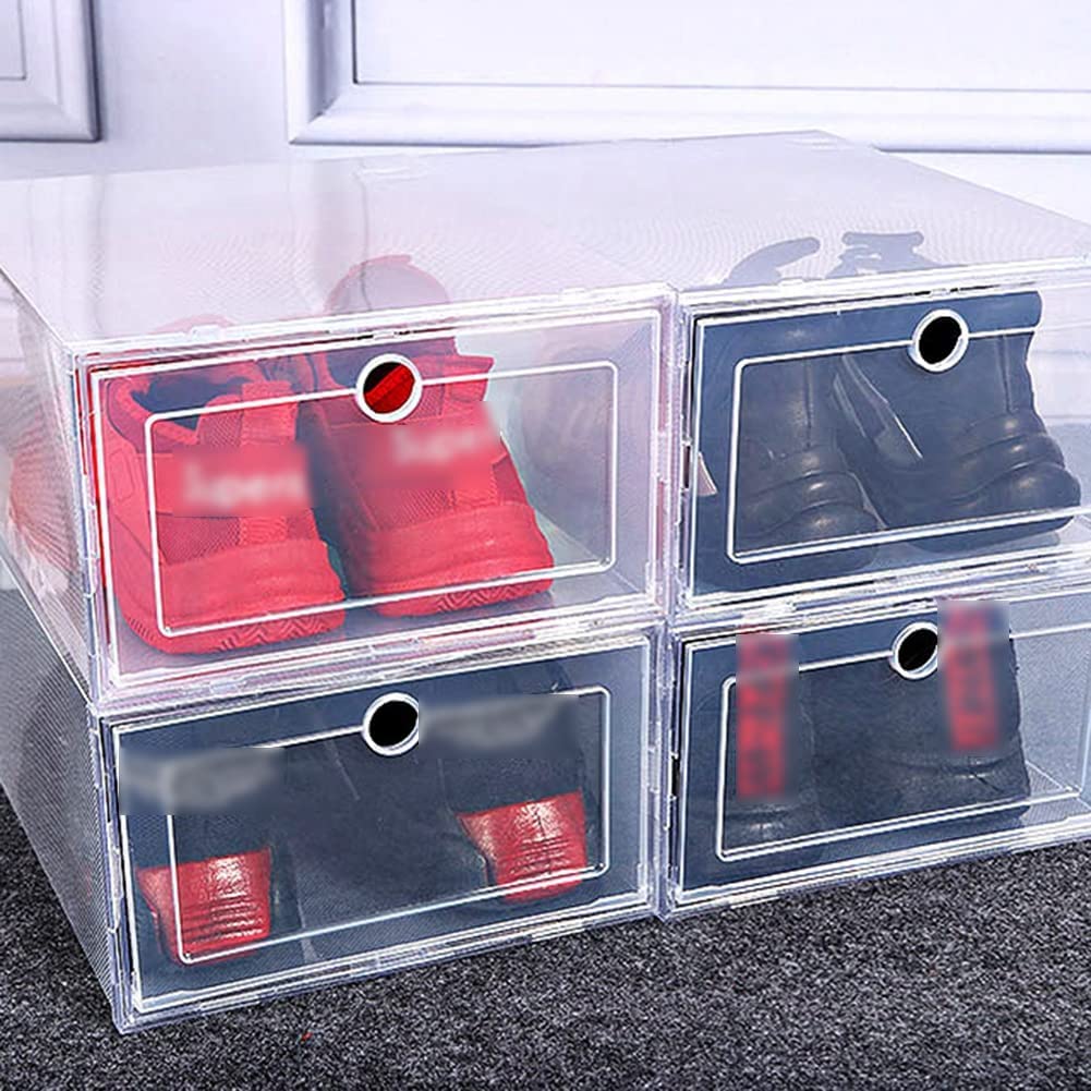 U-BUYHOUSE 6 Pack Clear Plastic Stackable Shoe Storage Boxes - Front Opening Drawer Organizer Bins for Sneakers & Shoes | Perfect for Closet, Bedroom & Entryway Organization