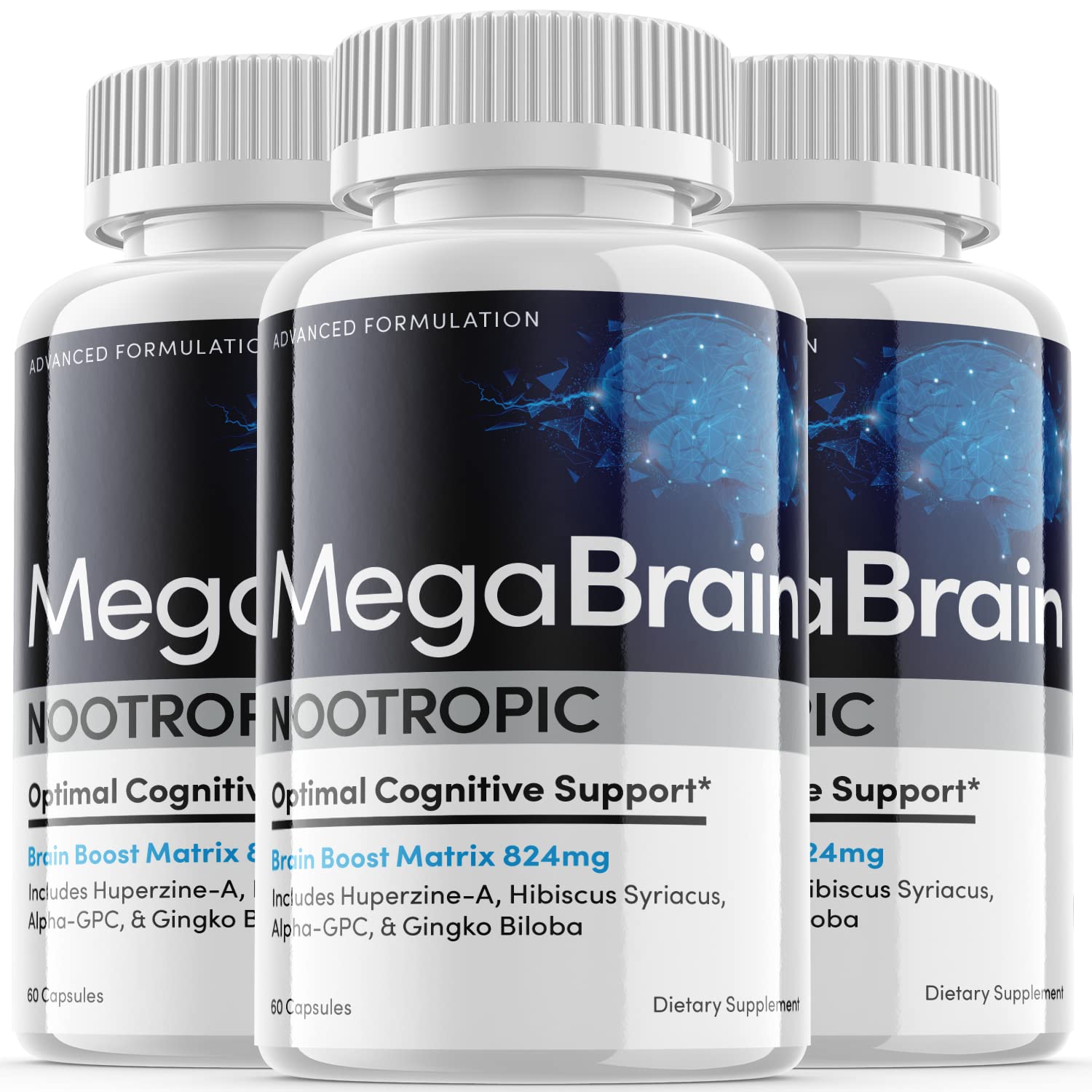 Megabrain Advanced Nootropic Supplement Pills (3 Pack) - Boost Memory, Focus & Cognitive Function - Ideal for Students, Professionals & Gamers