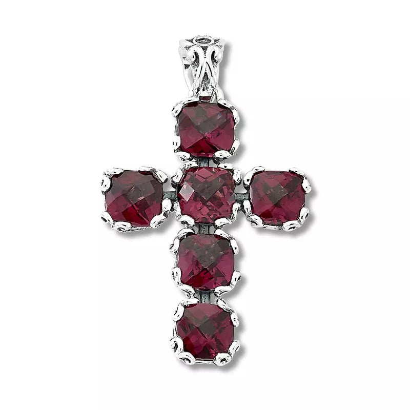 Glow Cross Pendant Necklace - Genuine Rhodolite Gemstone Jewelry for Women | Perfect Gift for Christmas, Baptism & Everyday Wear