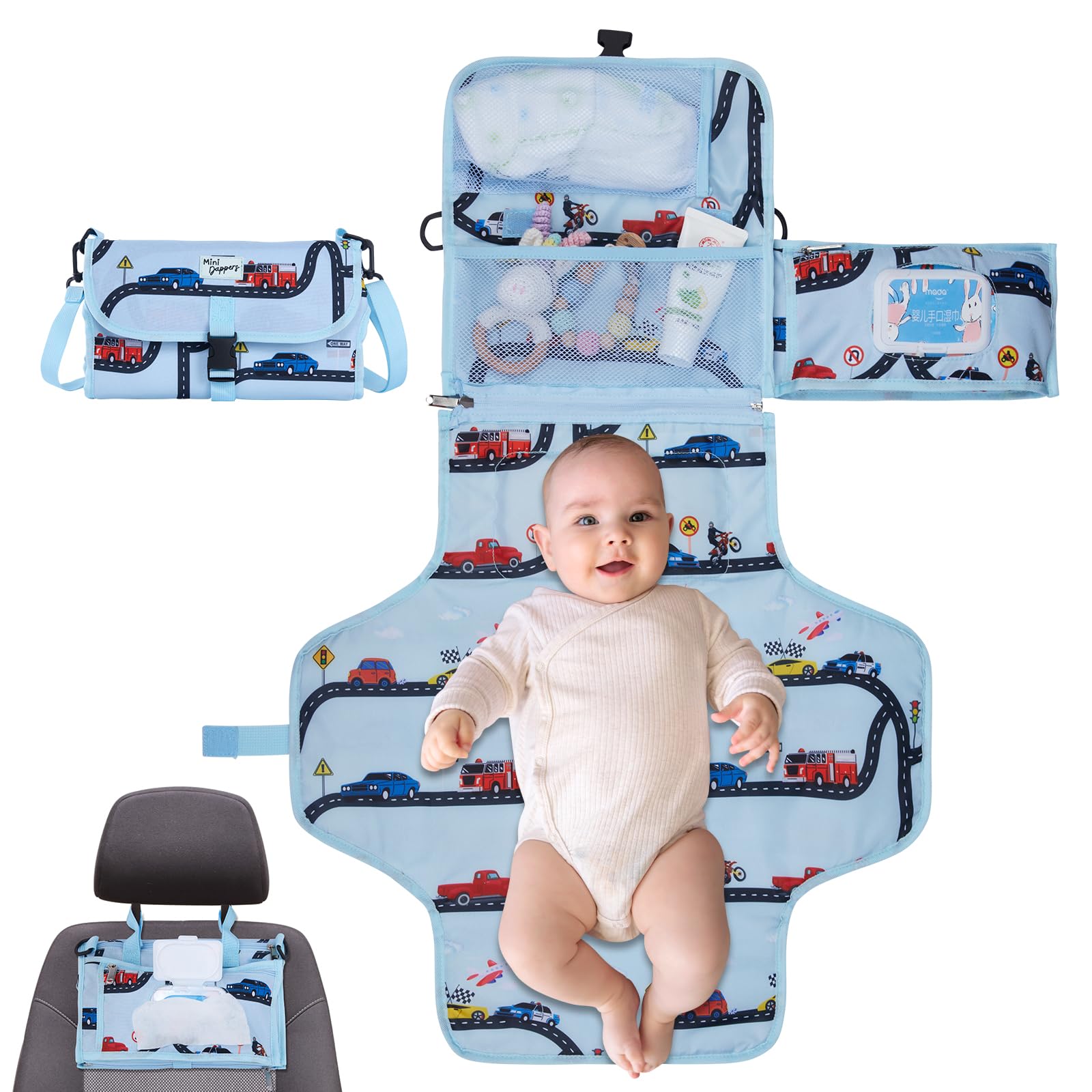Portable Waterproof Baby Changing Pad - Lightweight Foldable Diaper Changing Mat with Shoulder Strap | Perfect for Travel, Nursery & On-the-Go Parents | Ideal Baby Shower Gift & Registry Essential