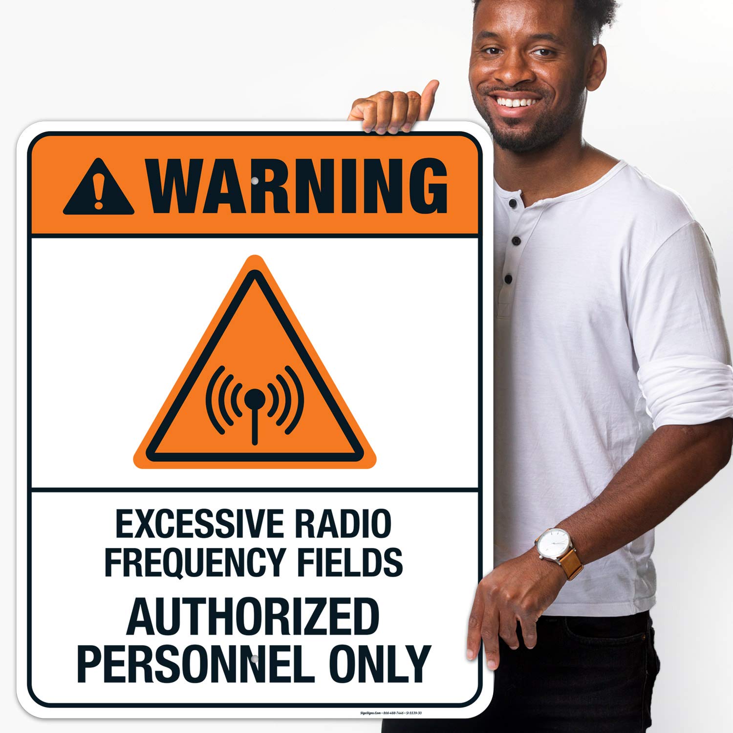 ANSI Warning Sign - Excessive Radio Frequency Fields Authorized Personnel Only - 24x30 Inches Rust Free .063 Aluminum Sign - Fade Resistant for Indoor/Outdoor Use - Made in USA - Perfect for Industrial Facilities, Laboratories & Restricted Areas