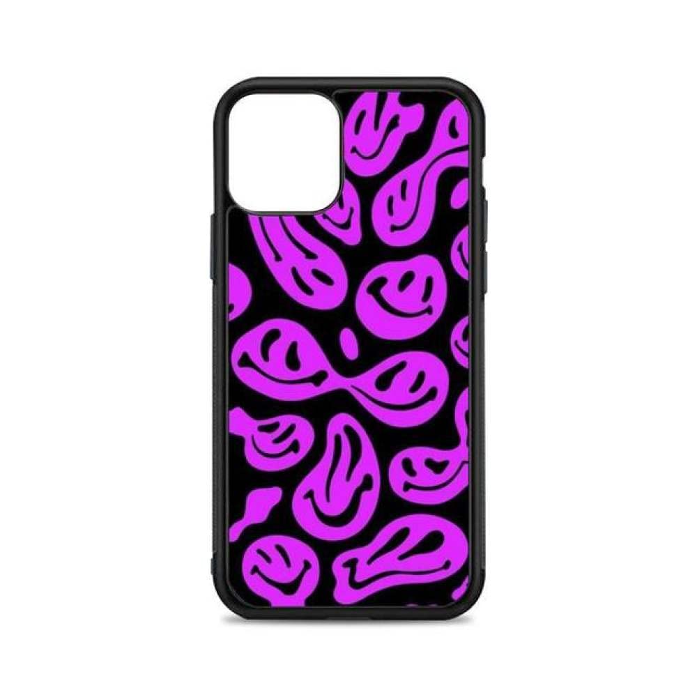 Violet Smiley Face Phone Case for iPhone 12 Mini/11 Pro/XS Max/X/XR/6/7/8 Plus - Durable TPU Silicone & Hard Plastic Hybrid Cover (A1) - Perfect for Everyday Protection & Style