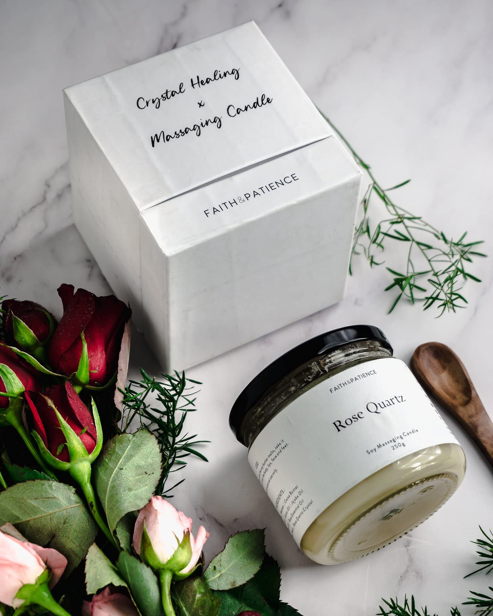 Faith & Patience Crystal Infused Body Butter Candle - Organic Skincare & Aromatherapy for Relaxation, Self-Care & Spiritual Healing