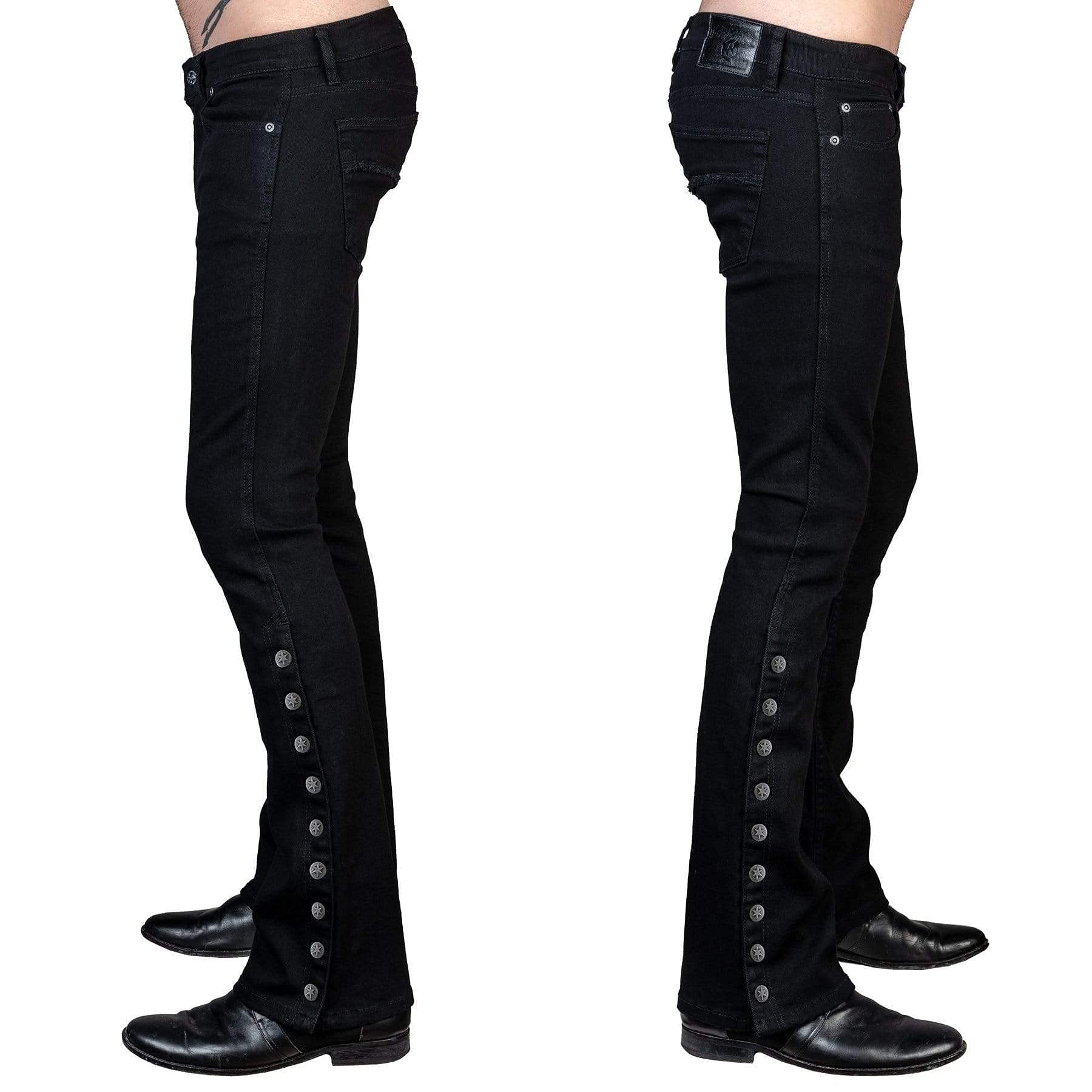 Wornstar Hellraiser Side Button Jeans for Men - Black Distressed Denim Pants with Unique Button Details | Perfect for Casual Wear, Street Style & Night Out