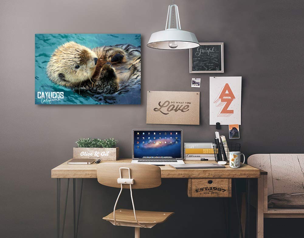 Sea Otter Up Close Wall Art - 16x24 Wrapped Canvas Print of Cayucos California Wildlife - Coastal Home Decor for Living Room, Beach House & Office