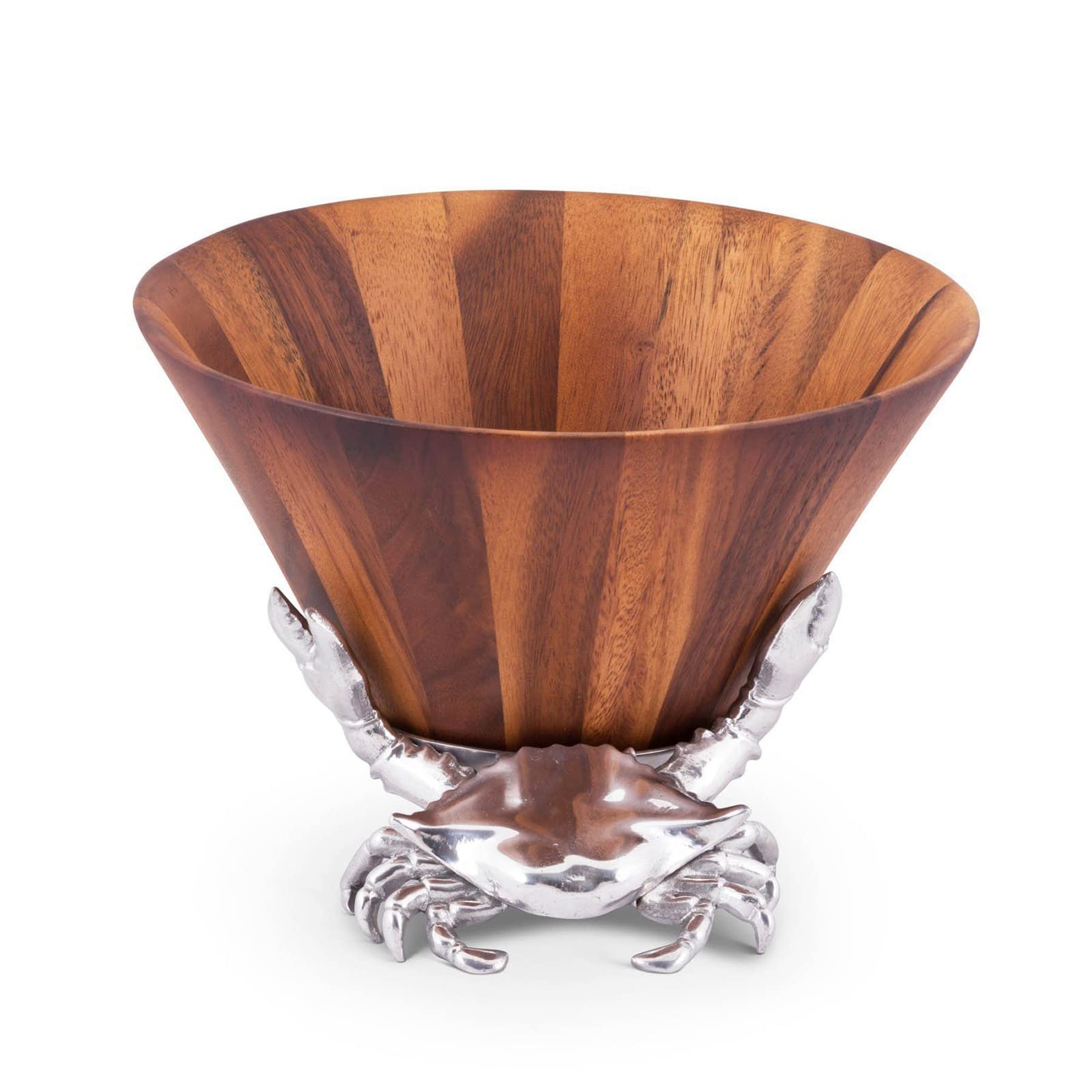 Arthur Court Designs Acacia Wood Salad Bowl with Aluminum Crab Stand - 12 Inch Diameter x 7 Inch Tall - Perfect for Seafood Dishes, Dinner Parties & Coastal-Themed Decor