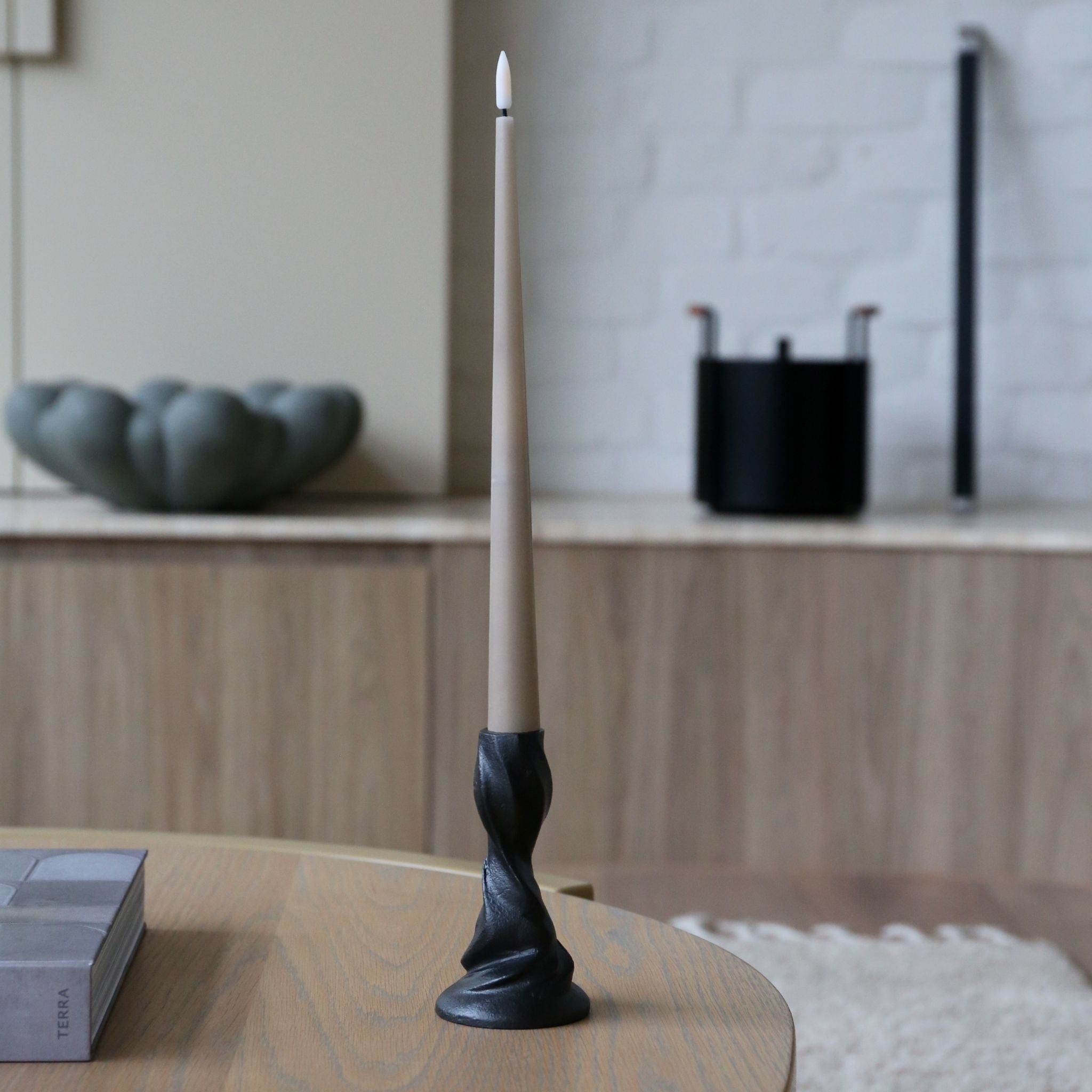 FERM LIVING Gale Candle Holder - Modern Blackened Aluminum Candle Stand, 13cm Height - Perfect for Home Decor, Wedding Centerpieces & Cozy Ambiance Lighting