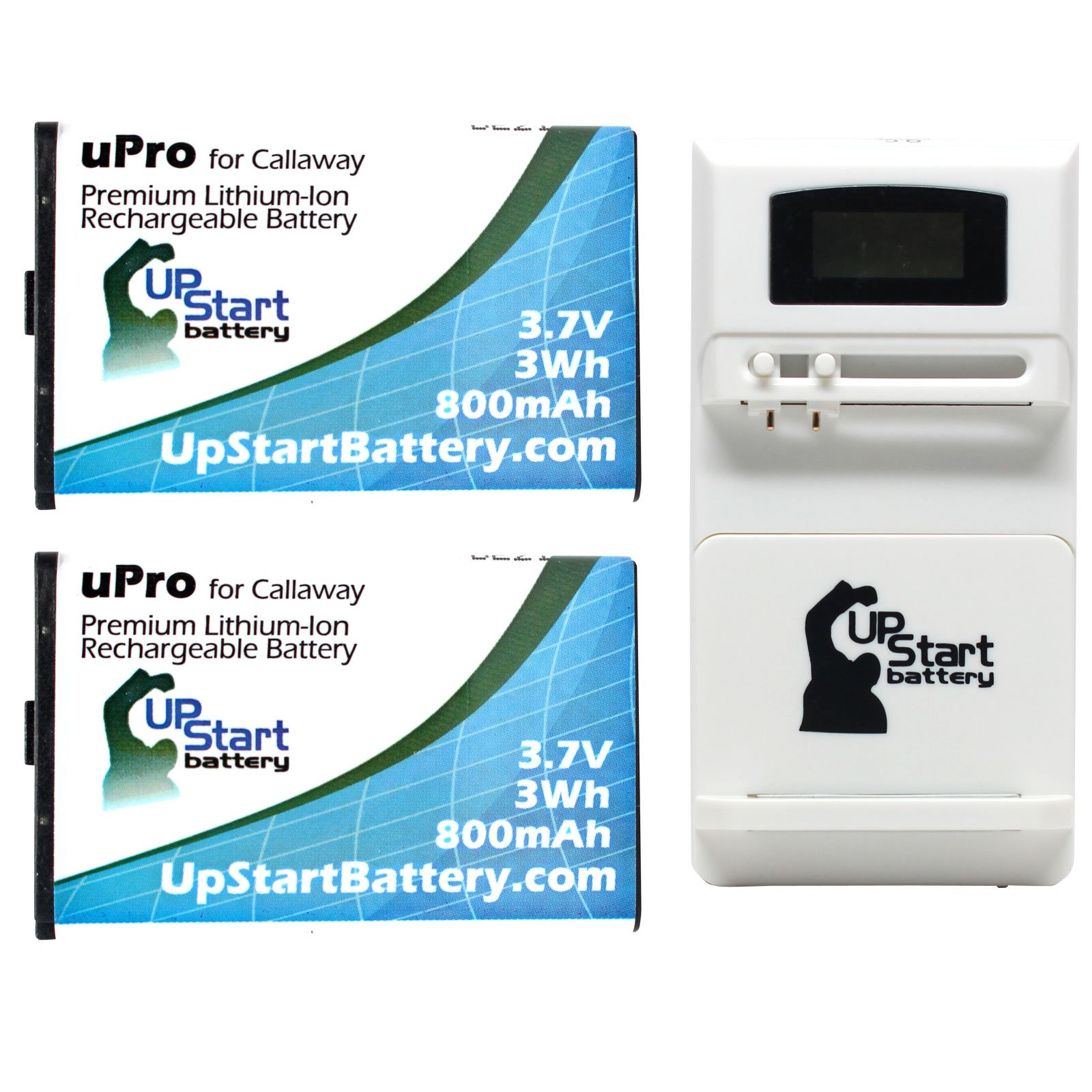 2 Pack Replacement Callaway uPro Golf GPS Battery with Universal Charger (100-240V) - Compatible with Callaway uPro GPS Devices - Perfect for Golfers, Tournaments & Travel Use