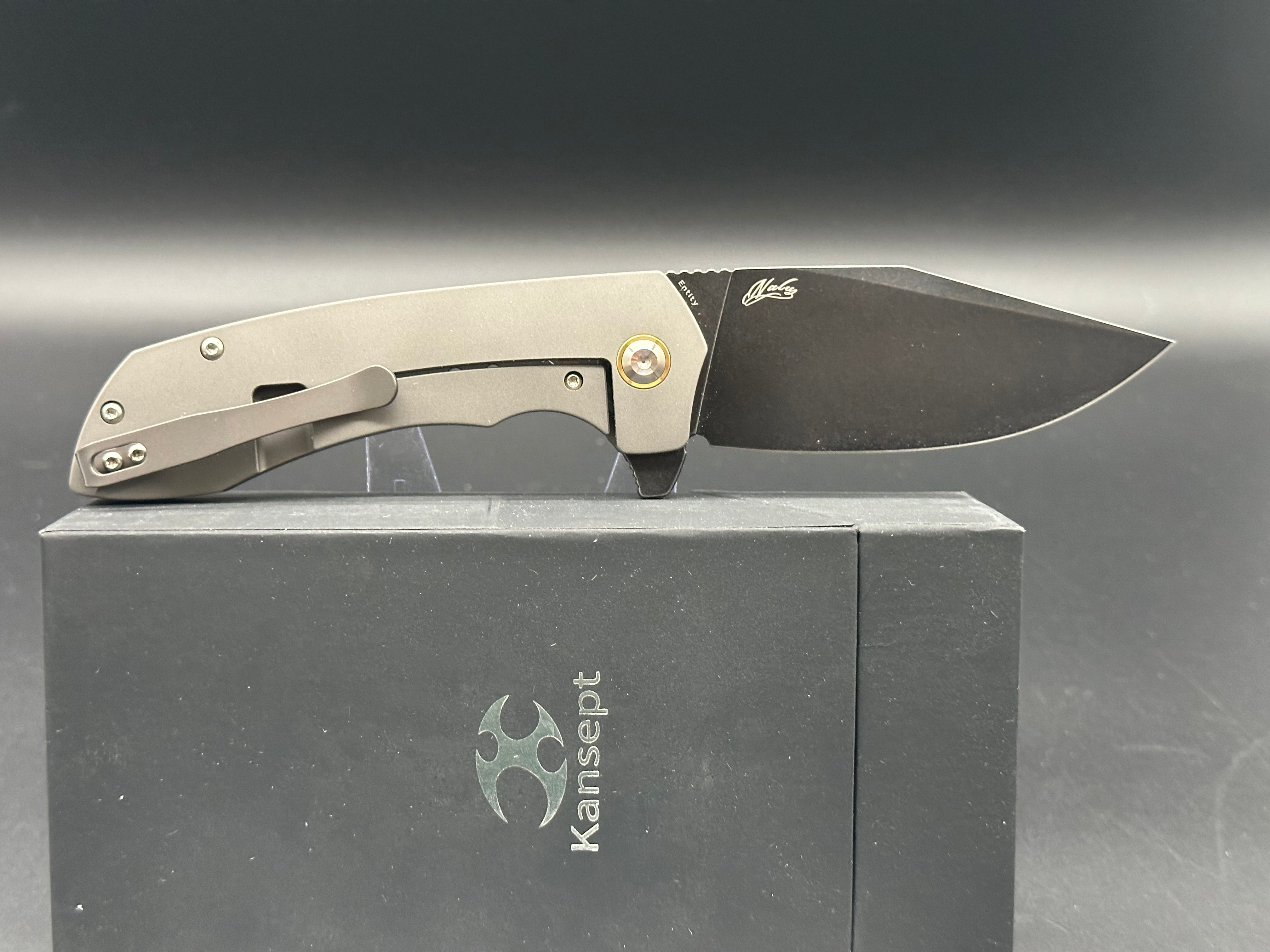 KANSEPT ENTITY Folding Knife - Premium S35VN Steel Blade with Titanium Handle, Black Stonewash Finish (Model K1036B2) - Perfect for Outdoor Adventures, Camping, and Everyday Carry (EDC)