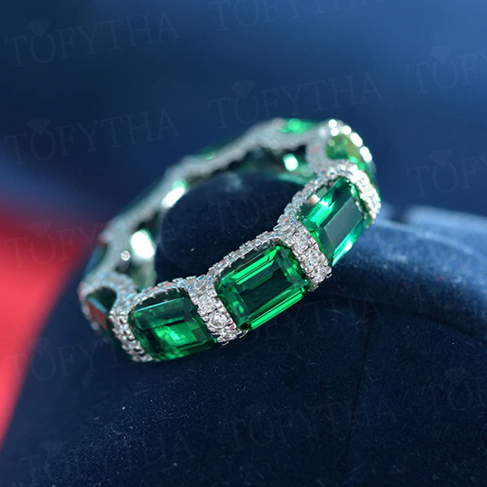 Emerald Cut Moissanite Eternity Ring 10K 14K 18K White Gold or 925 Sterling Silver Wedding Band for Women - Perfect for Engagement, Anniversary & Special Occasion Jewelry Gift