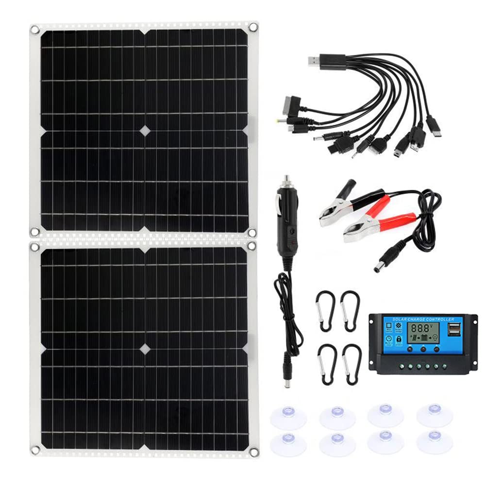 100W Foldable Portable Solar Panel Charger Kit with 10-60A USB Controller for Outdoor Camping, RV, Phone, Laptop, Tablet & Camera - Power Your Generator Station Anywhere (Perfect for Off-Grid Adventures & Emergency Backup)