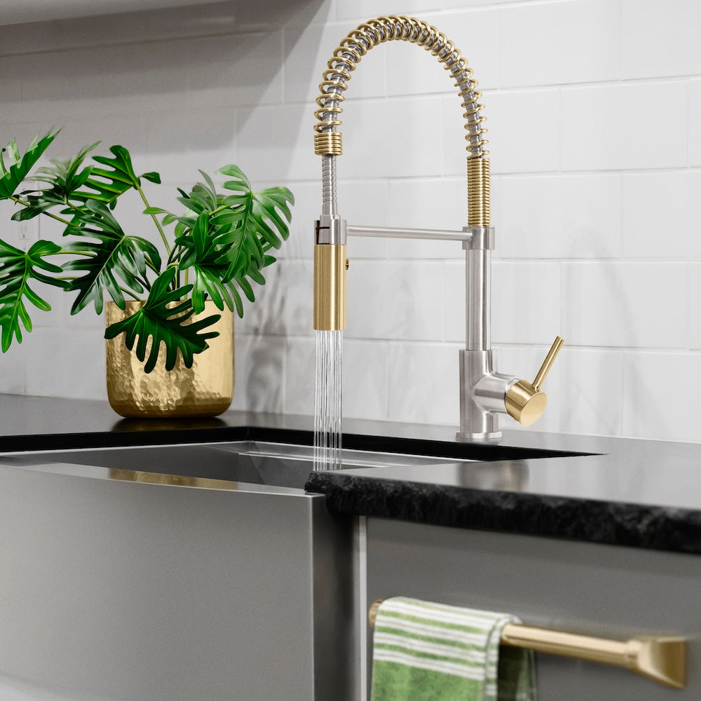 ZLINE Autograph Edition Sierra Pull Down Spring Single Handle Kitchen Faucet - Brushed Nickel & Champagne Bronze Finish - Perfect for Modern Farmhouse & Commercial Style Kitchens (SRA KF ZBNCB)