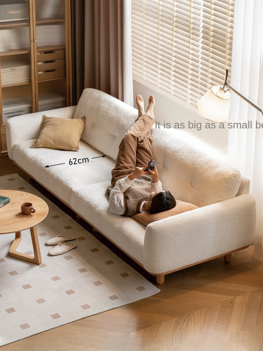 Oak Solid Wood Lamb Fleece Sofa - White Cream Modern Style | Cozy Living Room Furniture for Home Decor