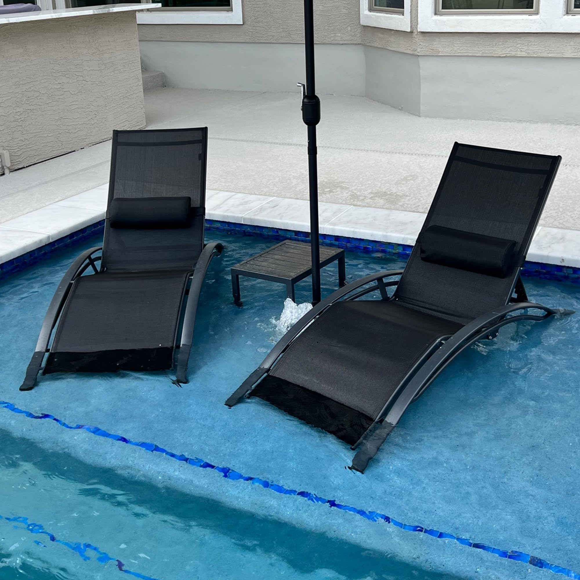 **PURPLE LEAF 3-Piece Outdoor Chaise Lounge Set - All-Weather Patio, Pool & Beach Sunbathing Chairs with Side Table - Perfect for Backyard, Lawn & Tanning (Black)**