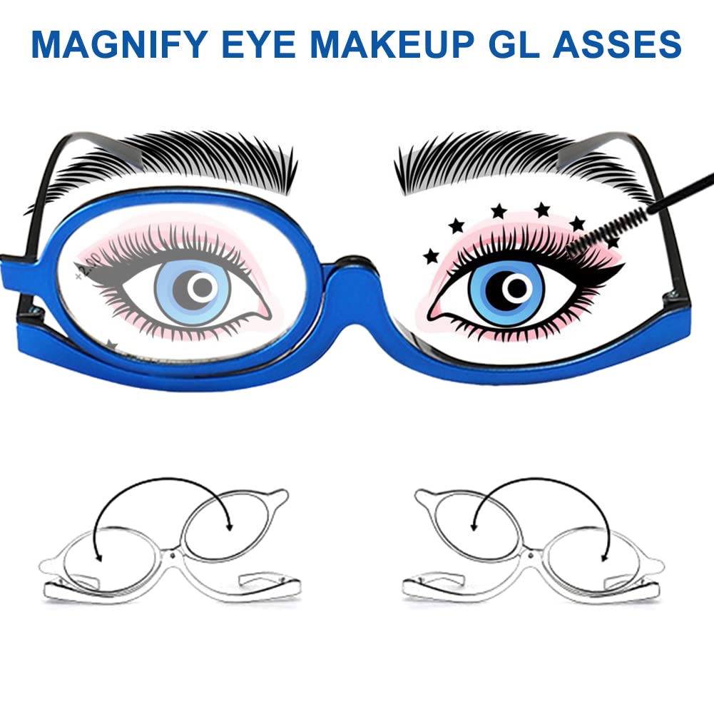 Portable Rotating & Folding Makeup Glasses for Women - Reversible Lens Reading Glasses with Magnification for Makeup Application, Travel & Home Use