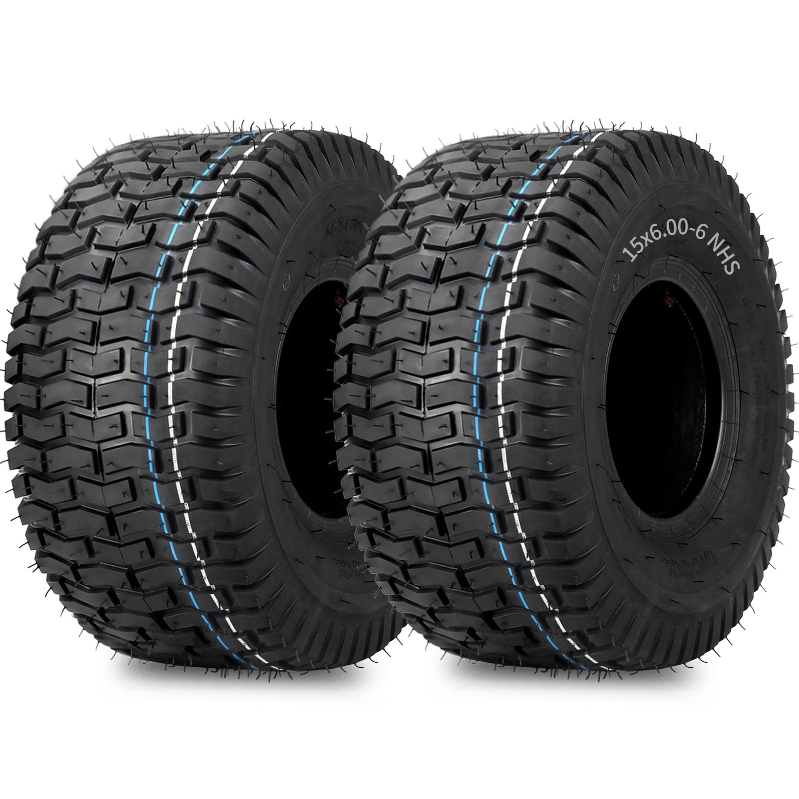 15x6.00-6 Tubeless Lawn Mower Tire - 4 Ply Turf-V Tread Pattern for Riding Tractors & Lawn Mowers - Perfect for Golf Courses, Parks & Residential Lawn Care