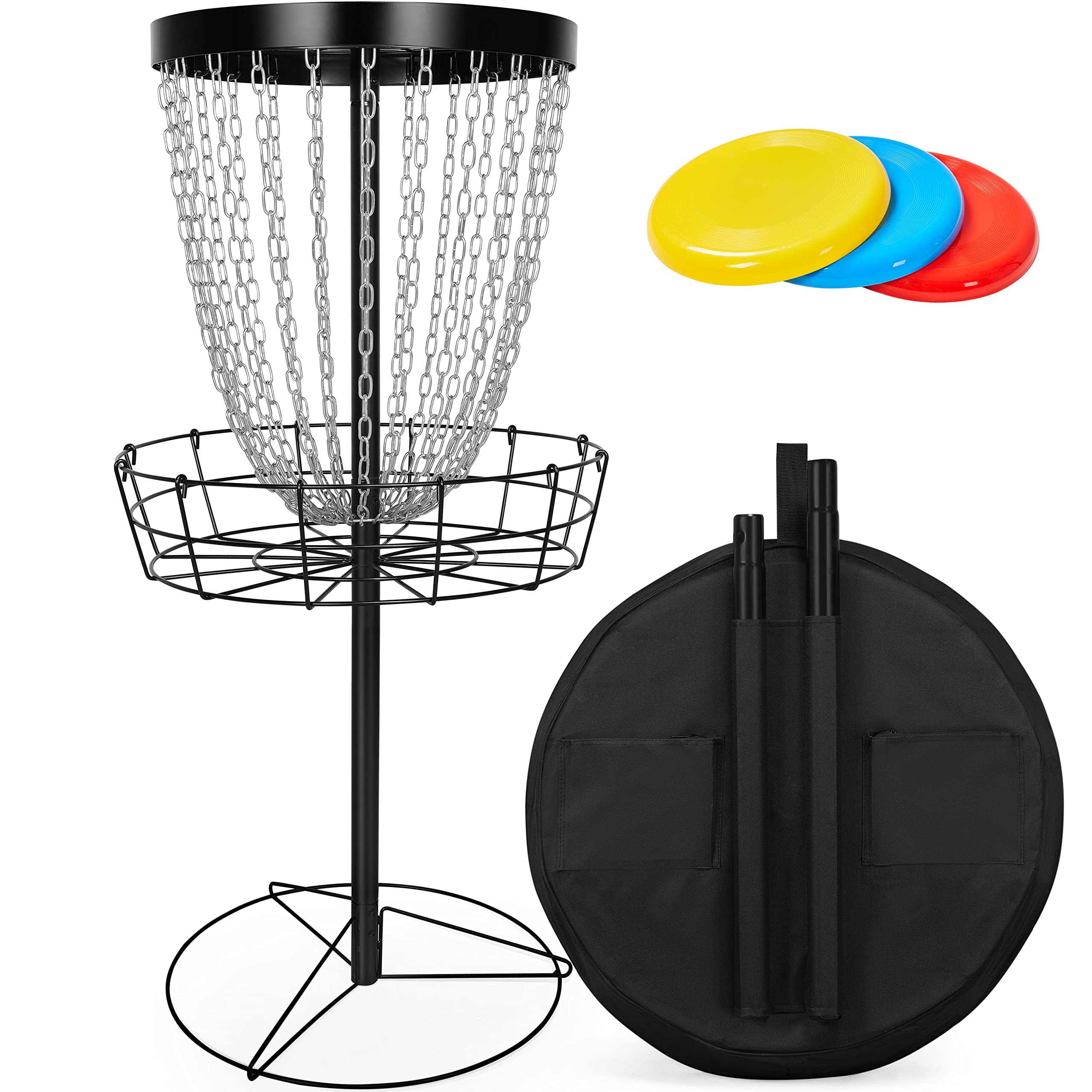 Yaheetech 24-Chain Portable Disc Golf Basket Set with 3 Discs & Weatherproof Carry Bag - Heavy Duty Metal Frisbee Golf Target for Indoor/Outdoor Practice, Backyard Games, Camping & Park Play