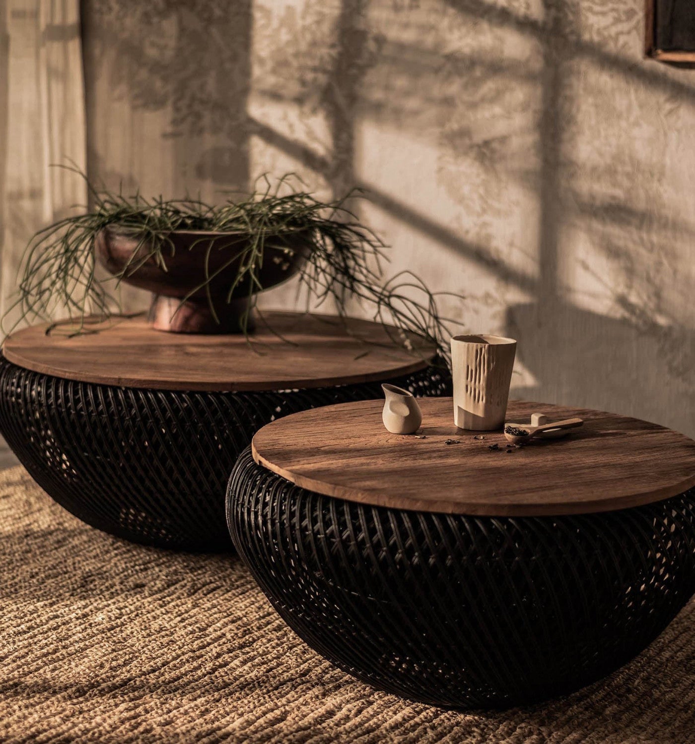 Modern Bayan Wave Coffee Table - Black Wooden Accent Table for Living Room, Perfect for Home Decor & Small Space Furniture