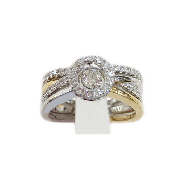 14K Two-Tone Dancing Diamond Ring for Women - Elegant Stackable Band for Engagement, Wedding, Anniversary & Everyday Wear