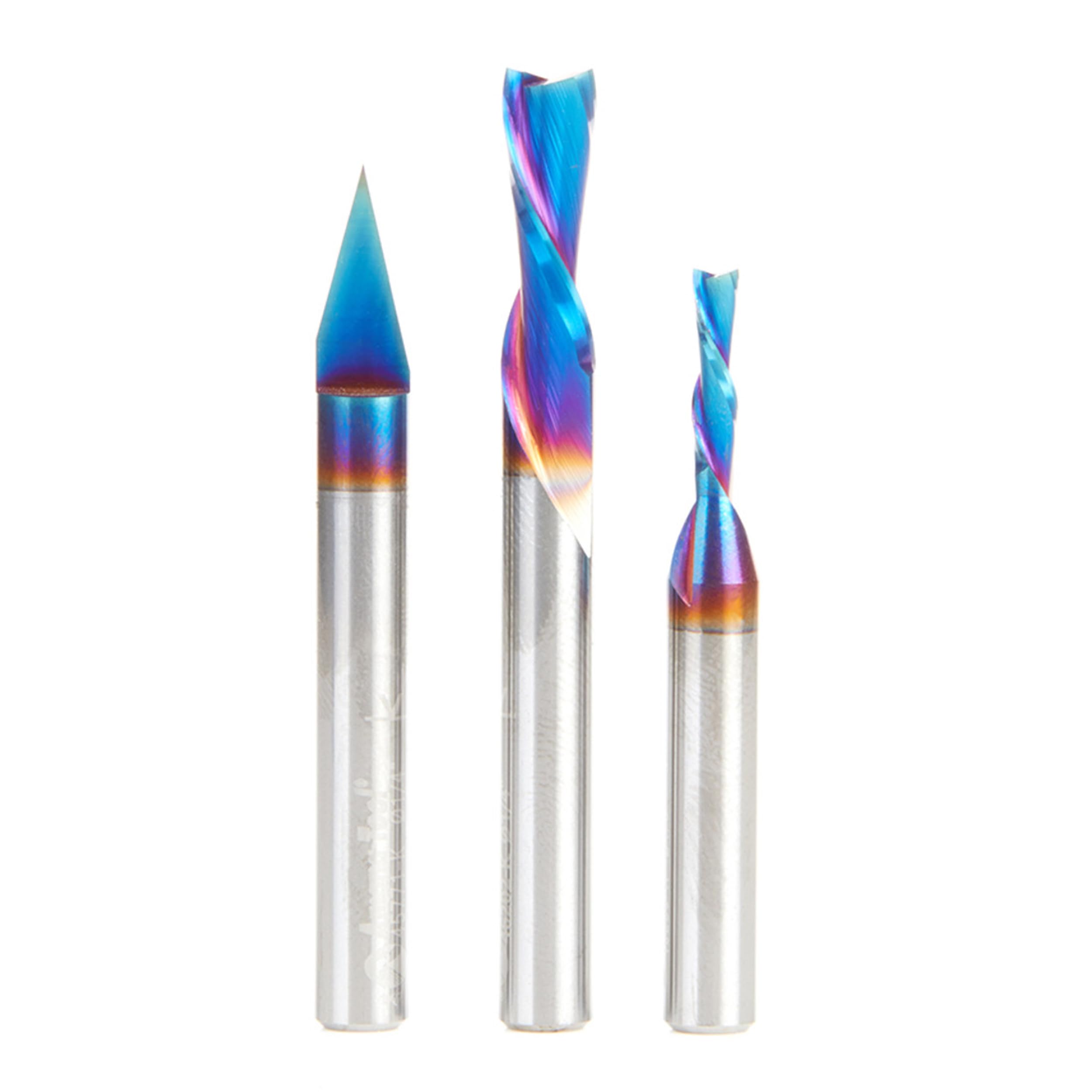 Amana Tool Spektra Extreme Tool Life Coated Solid Carbide Up-Cut CNC Router Bit Set - 3-Piece (1/4 Inch Shank) for Woodworking, MDF, Plywood & Plastic Cutting - Perfect for CNC Machines & Router Tables