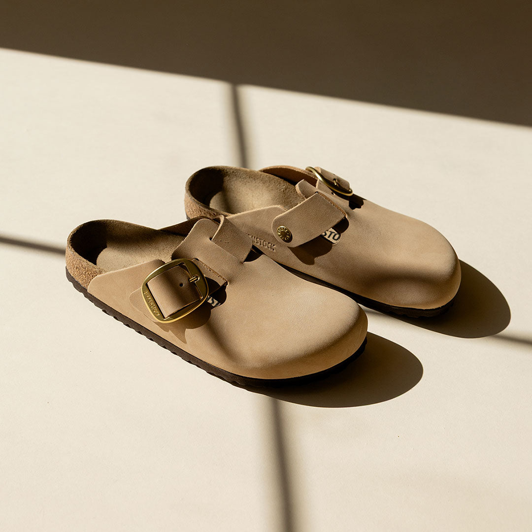 Birkenstock Boston Big Buckle Nubuck Leather Sandals - Comfortable Unisex Clogs for Men & Women - Perfect for Home, Office and Casual Outings