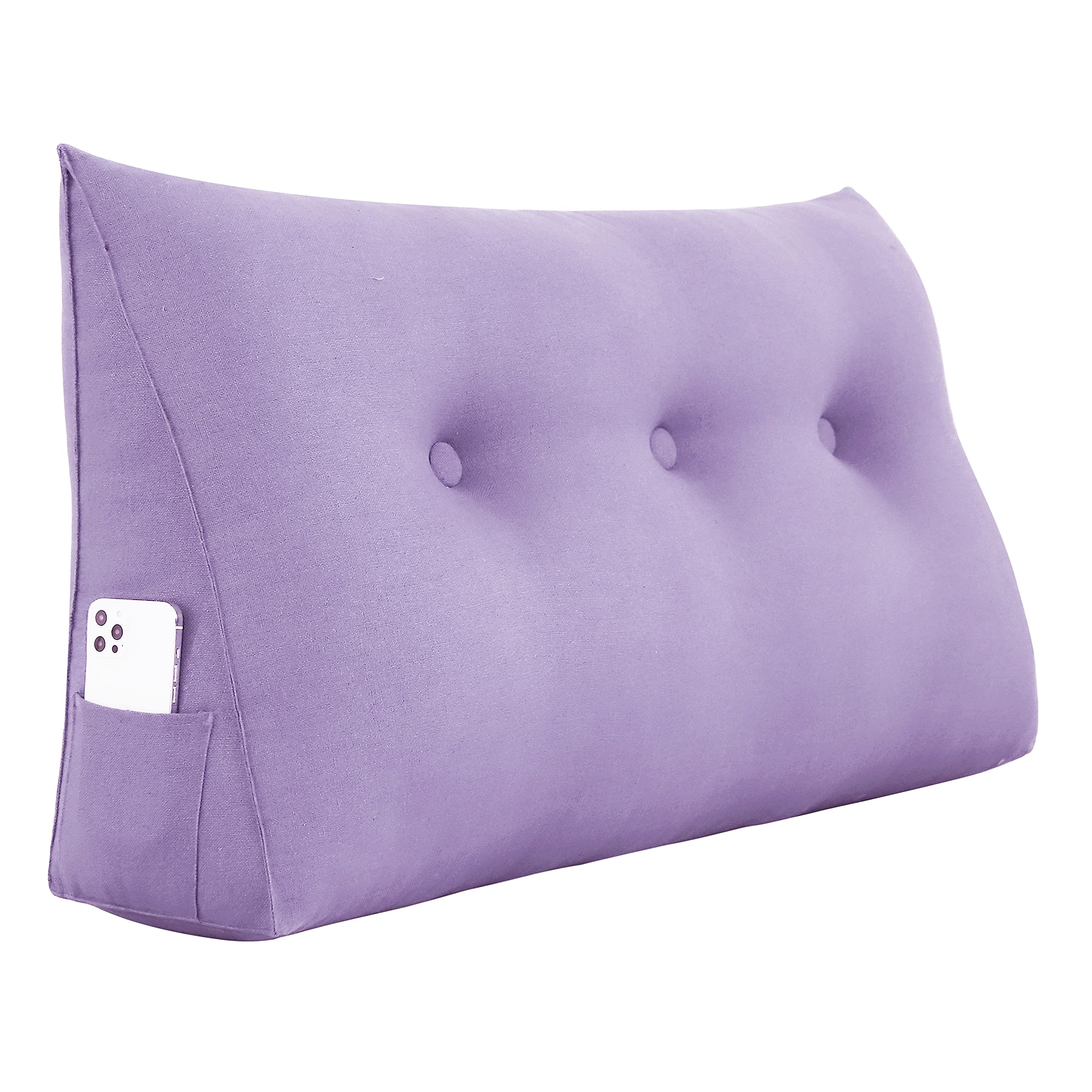 Triangular Headboard Wedge Pillow - 39 Inch Upholstered Linen Lavender Bed Rest Pillow for Daybeds, Reading & Lumbar Support | Gap Filler & Back Cushion for Sofa, Floor Seating & Home Decor