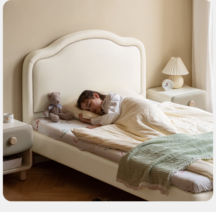Organic Leather Cream Style Soft Kids Bed – Premium Comfort for Nursery, Bedroom & Playroom – Safe & Durable Toddler Bed for Sweet Dreams
