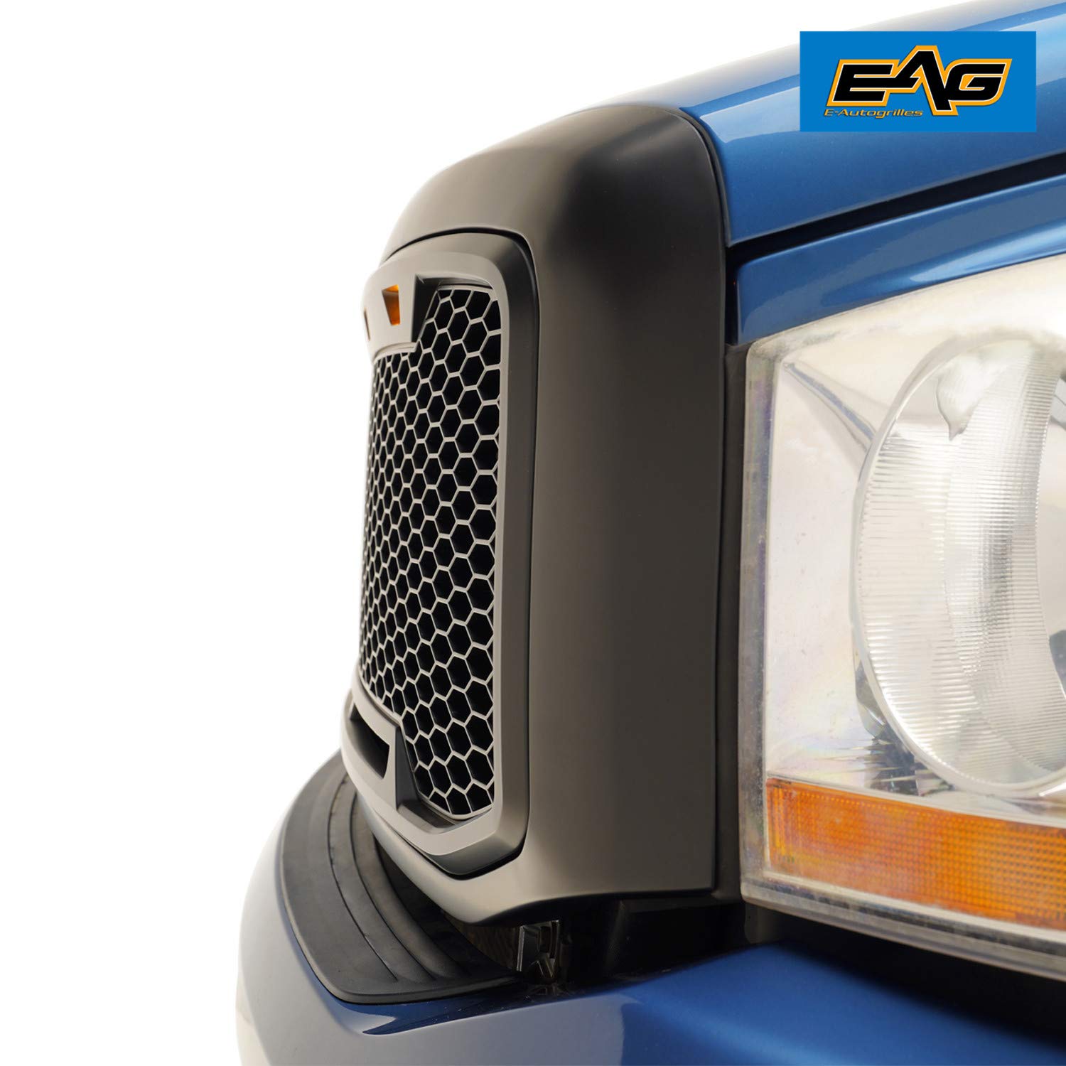 EAG Replacement Upper ABS Grille with Amber LED Lights - Matte Black for 06-08 Dodge Ram 1500 & 06-09 Dodge Ram 2500/3500 | Off-Road Style Upgrade & Enhanced Night Visibility