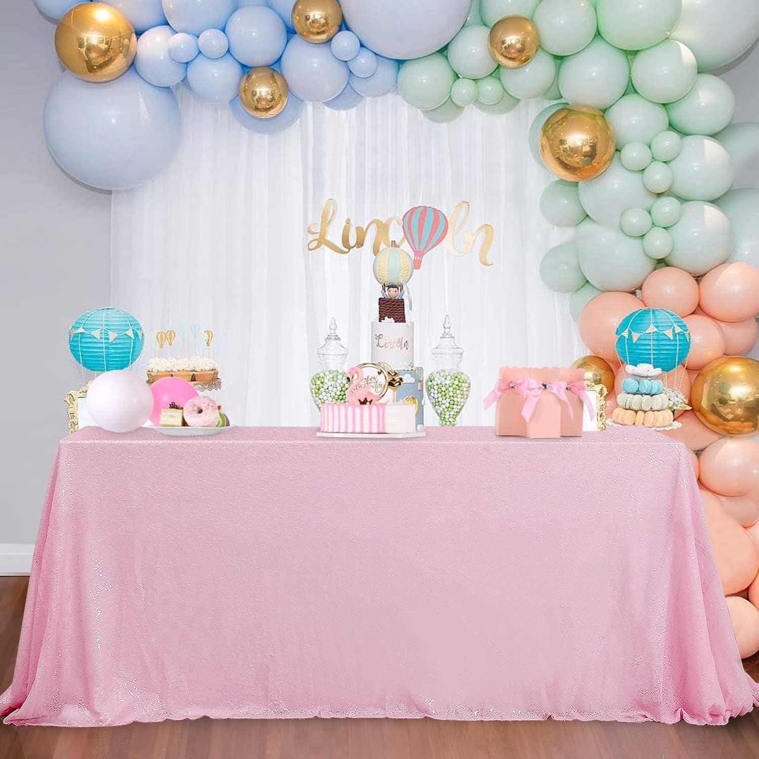 Sparkly Pink Sequin Tablecloth 90x156 Inch - Elegant Rectangle Party Table Cover for Weddings, Birthdays, Anniversaries & Buffet Tables | Perfect for Dining Room Decor & Special Event Centerpieces