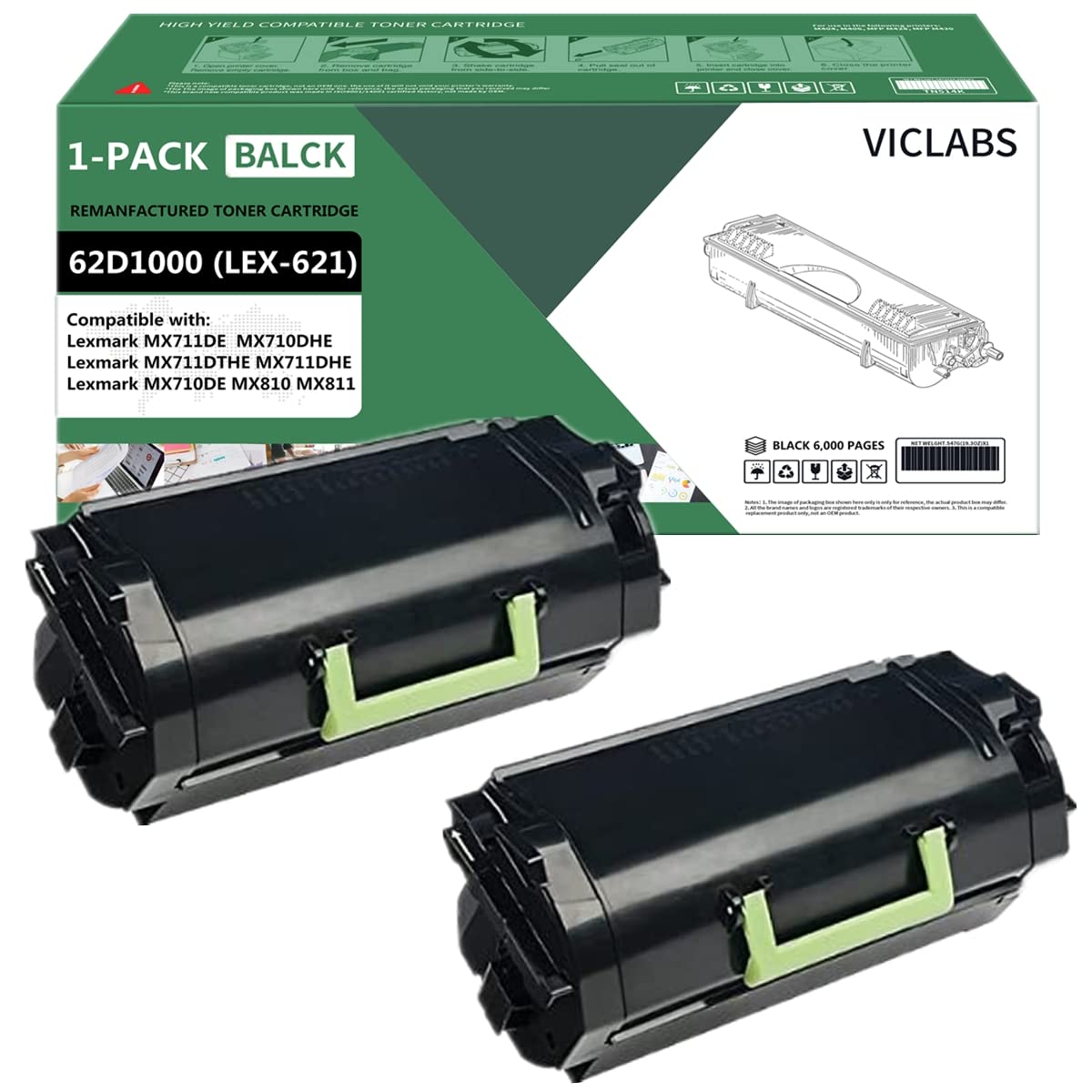 Remanufactured Toner Cartridge Replacement for Lexmark MX710DE MX710DHE MX711DE MX711DHE MX711DTHE MX810 MX811 Series (2 Black, 6000 Pages) - High Yield Printing for Office & Home Use
