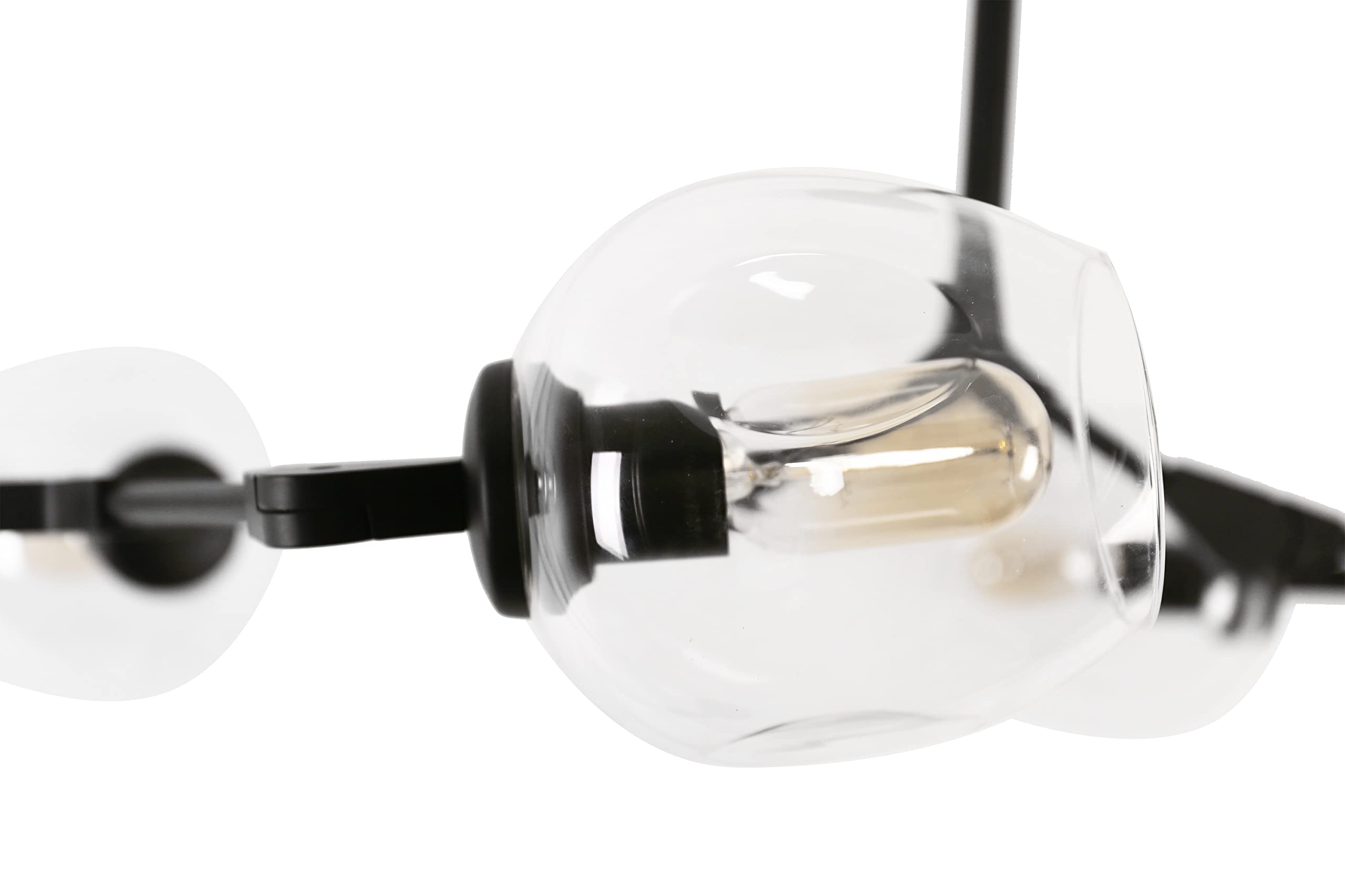 Modern Molecular Globe Pendant Light with 6-Head Glass Lampshade, Sputnik Chandelier Lighting Fixture - Black & Clear for Kitchen, Living Room, Bedroom, Bar, Restaurant, Office - Stylish Ceiling Light for Modern Home Decor
