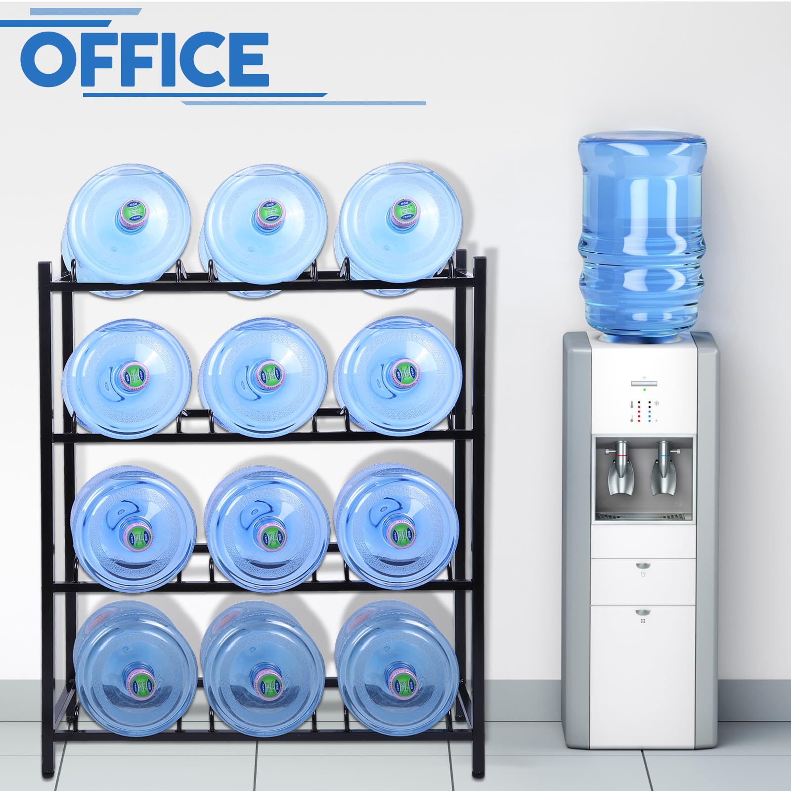Nuogo 5 Gallon Water Jug Rack - Heavy Duty 4-Tier Water Bottle Holder Stand for Home, Kitchen & Office Storage - Space Saving Organizer for Large Water Containers & Accessories