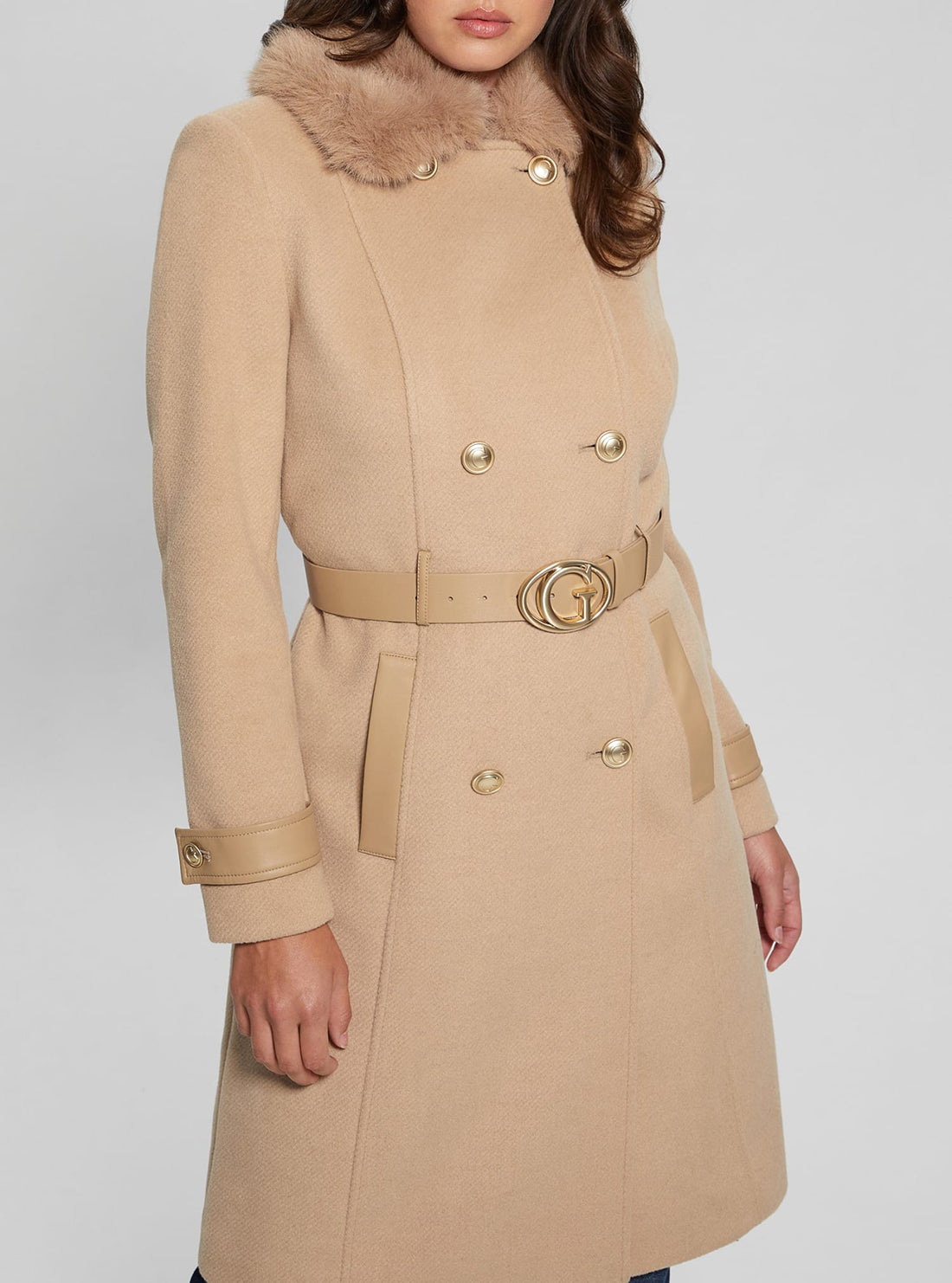 Beige Amelia Belted Coat for Women | Elegant Trench Coat with Waist Belt | Perfect for Office, Date Night & Fall Fashion
