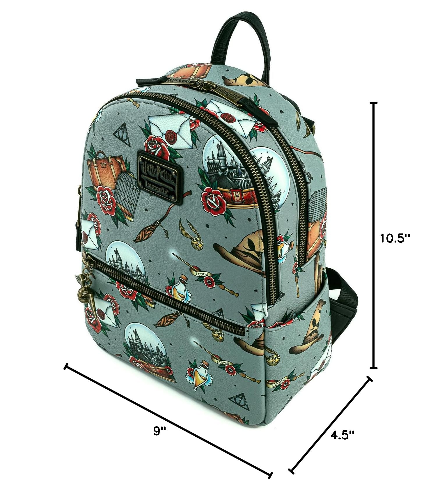 Loungefly Harry Potter Tattoo Print Women's Double Strap Shoulder Bag Purse - Stylish Wizarding World Accessory for Cosplay, Comic Con & Everyday Use