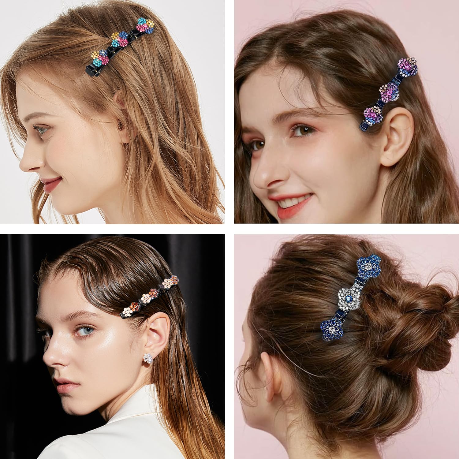 12PCS Sparkling Crystal Rhinestone Hair Clips for Women - Shiny Braided Hair Accessories Duckbill Clips for Parties, Weddings & Daily Styling