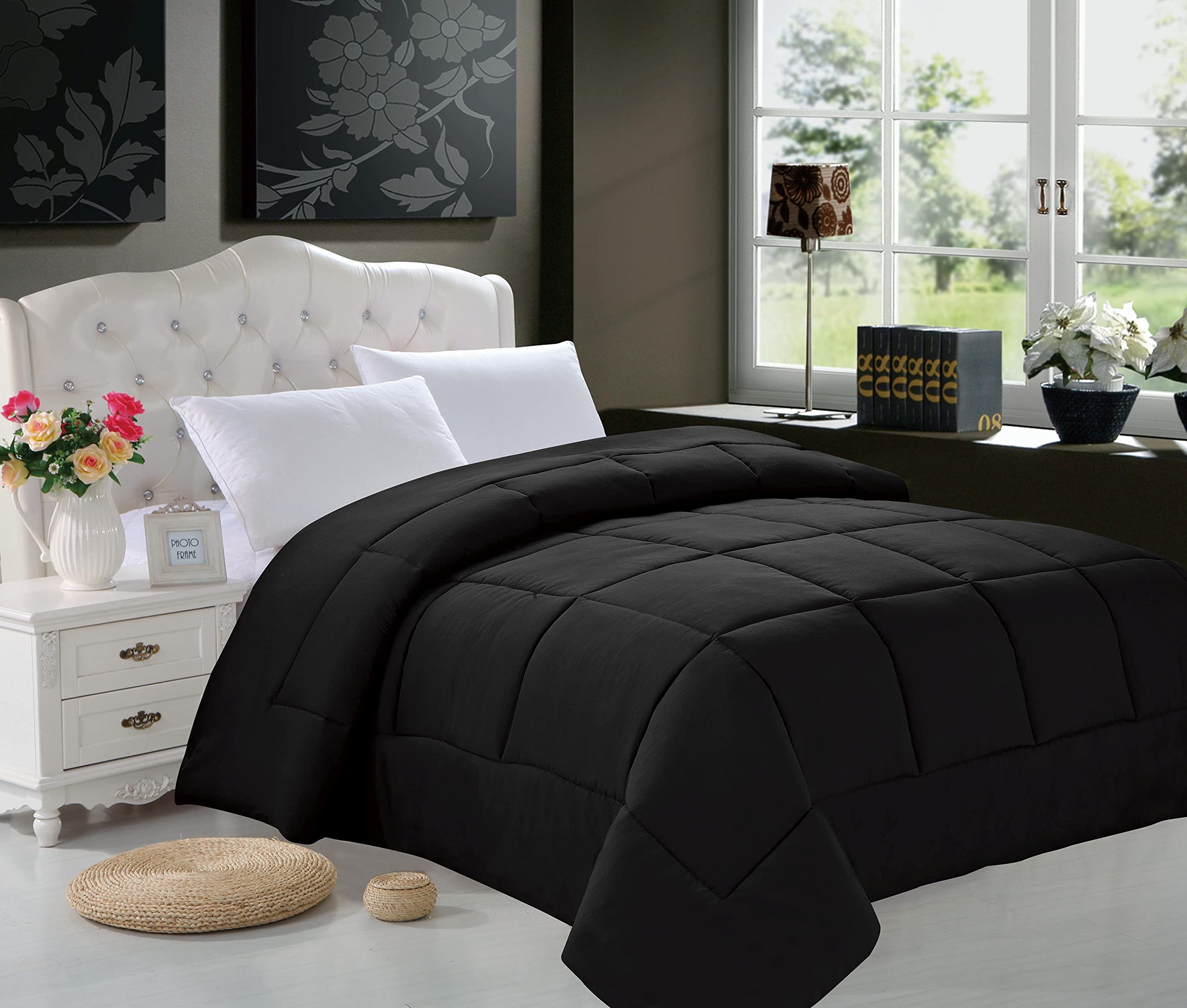 Luxurious Down Alternative Comforter - Twin Size, Double-Filled, Soft & Breathable, Black - Perfect for All-Season Bedding, Guest Rooms & Cozy Nights