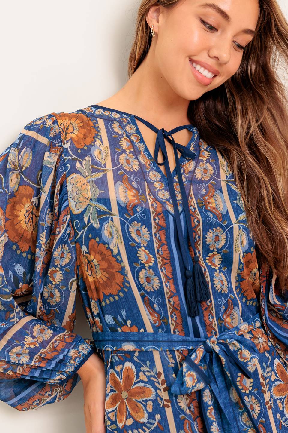 Bohemian Blue Midi Dress with Tapestry Print - Perfect for Beach Vacations, Summer Parties & Boho Fashion