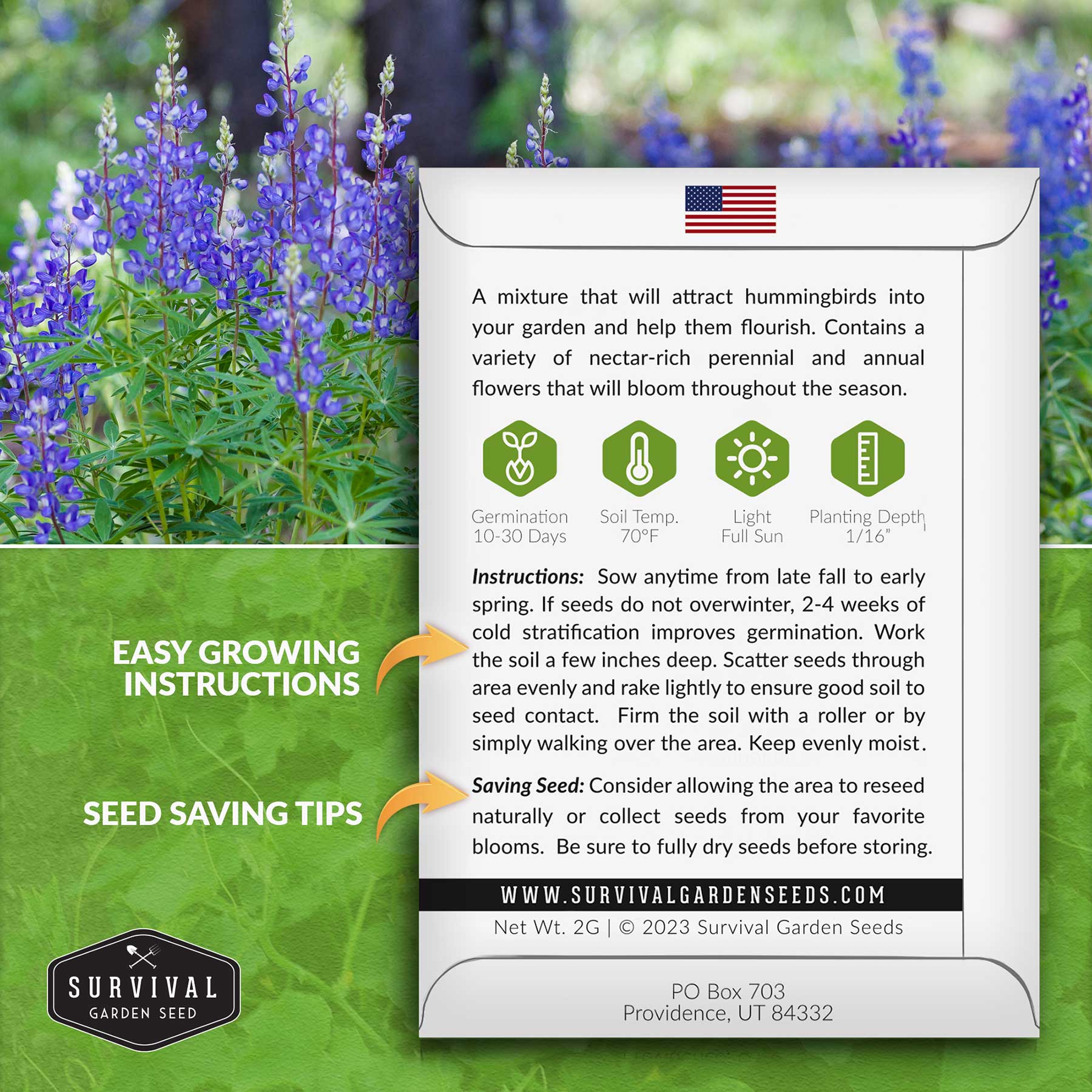 Pollinator Flower Seed Mix - Attract Hummingbirds & Butterflies | Bee-Friendly Garden Flowers for Backyard, Patio & Wildlife Habitat