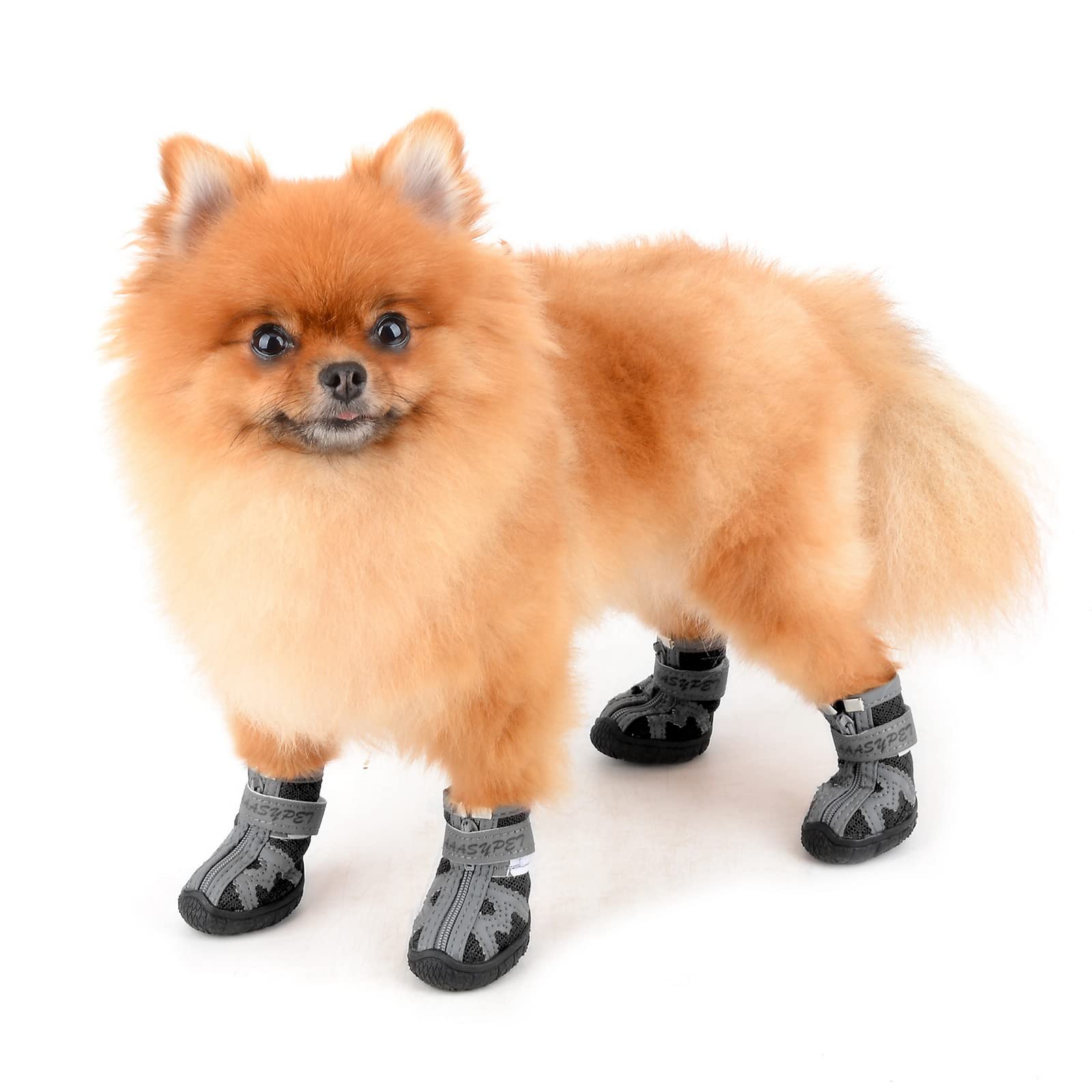 **Breathable Mesh Dog Walking Shoes for Small & Medium Dogs - Adjustable Summer Paw Protectors with Reflective Stripes & Non-Slip Rubber Sole (Black, Size 5) - Perfect for Hot Pavement, Hiking & Outdoor Adventures**