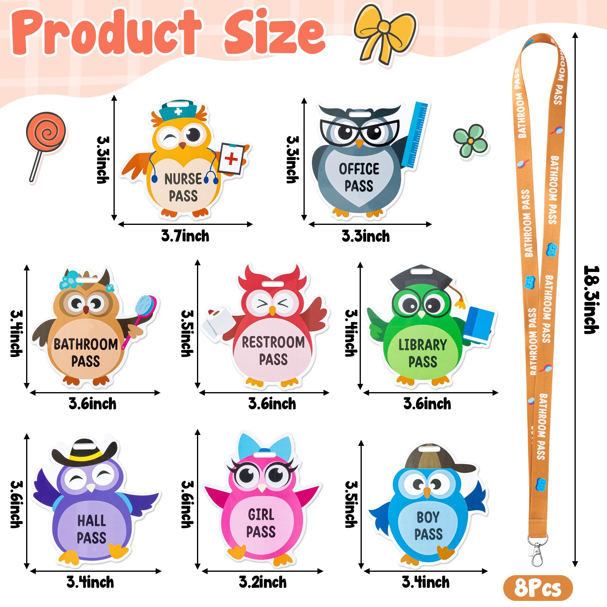 BeYumi 8 Sets PVC Hall Lanyards - Unbreakable Classroom Passes for Bathroom, Library & Office Use
