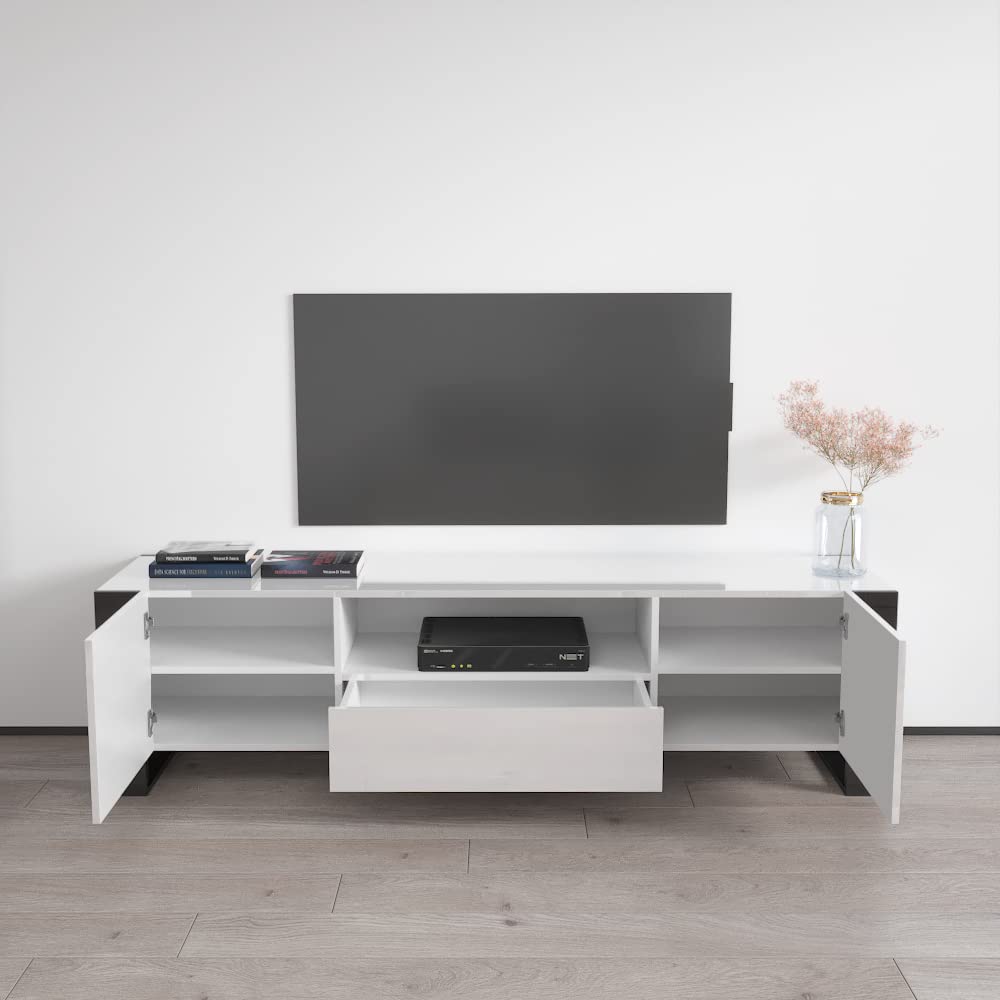 Modern Woody Freestanding TV Stand with Storage Cabinets - Rectangular Media Console Table for TVs Up to 75